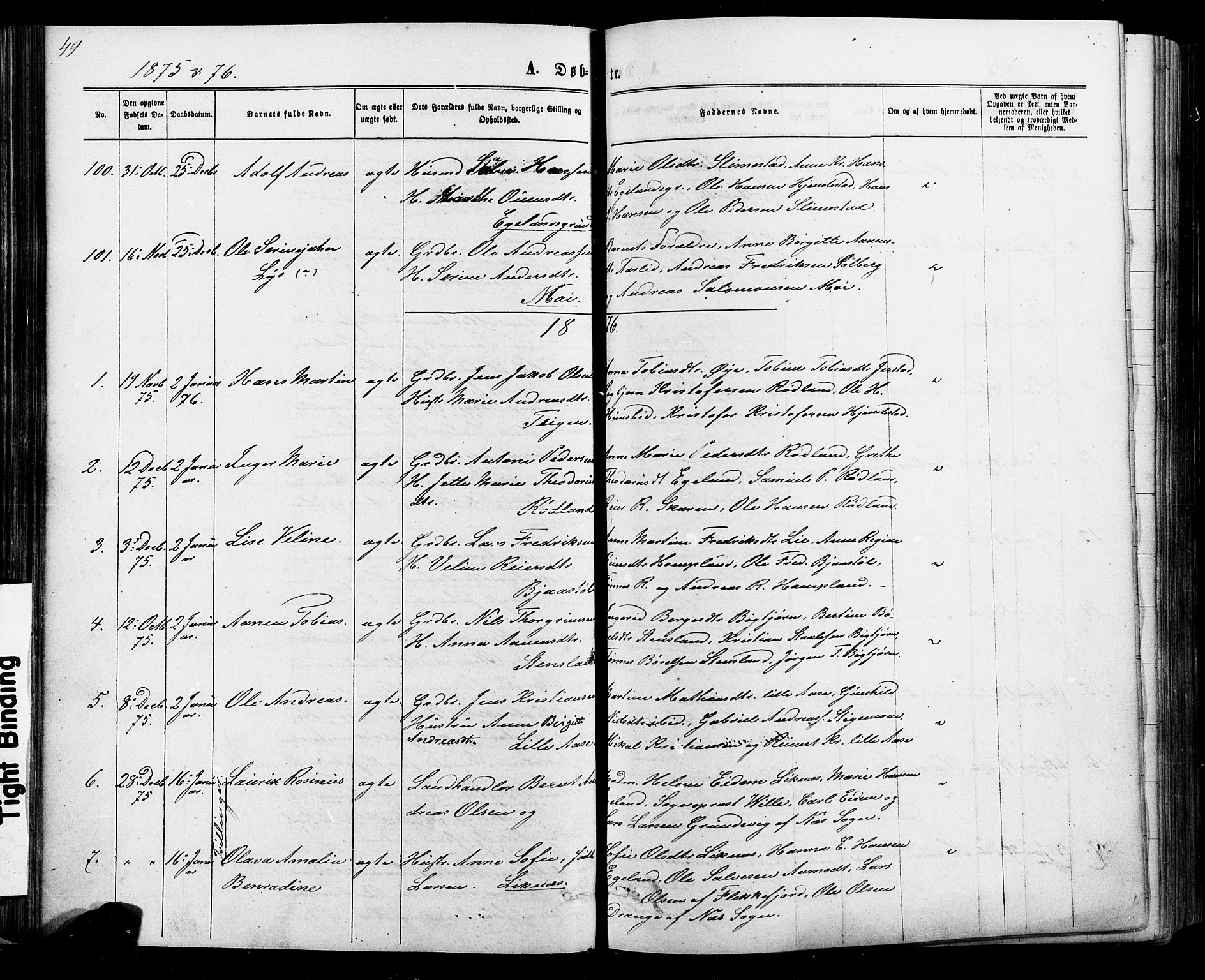 Kvinesdal sokneprestkontor, SAK/1111-0026/F/Fa/Fab/L0007: Ministerialbok nr. A 7, 1870-1885, s. 49
