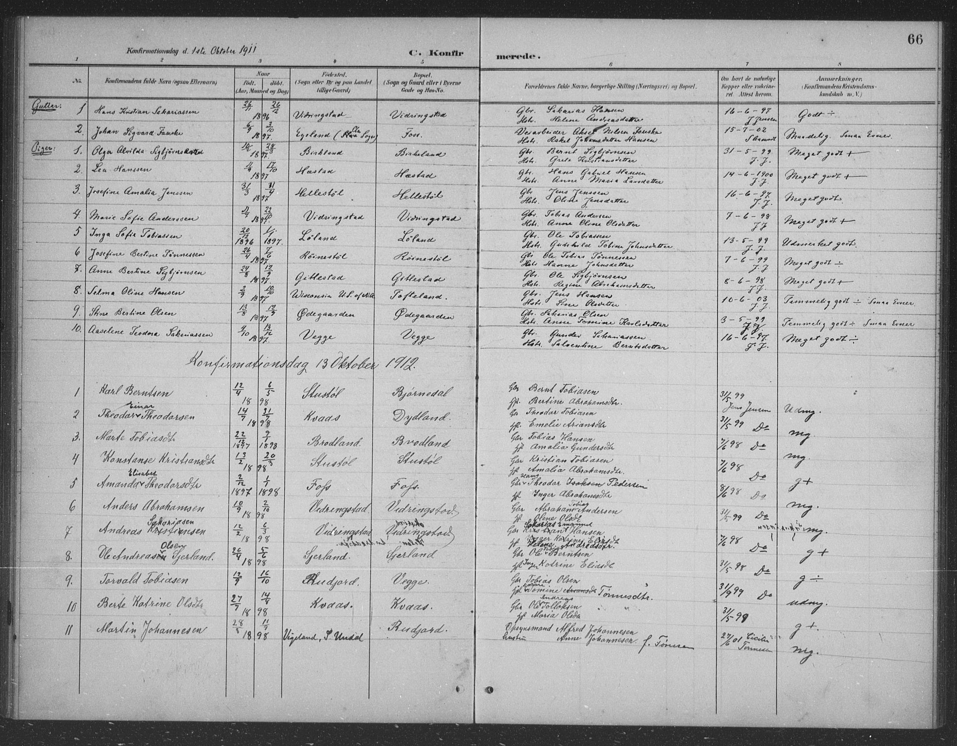 Lyngdal sokneprestkontor, AV/SAK-1111-0029/F/Fb/Fbb/L0002: Klokkerbok nr. B 2, 1901-1934, s. 66