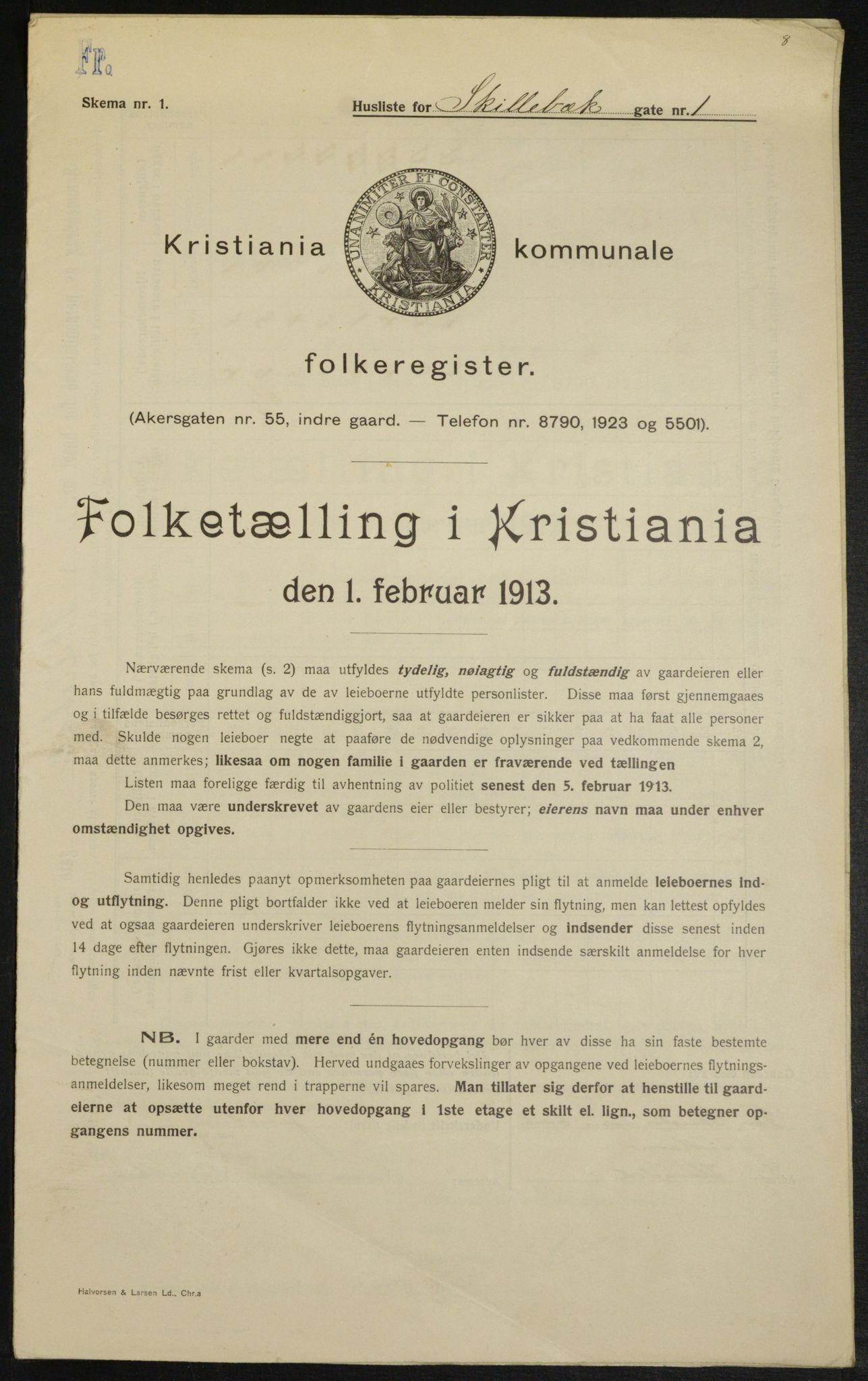 OBA, Kommunal folketelling 1.2.1913 for Kristiania, 1913, s. 95457