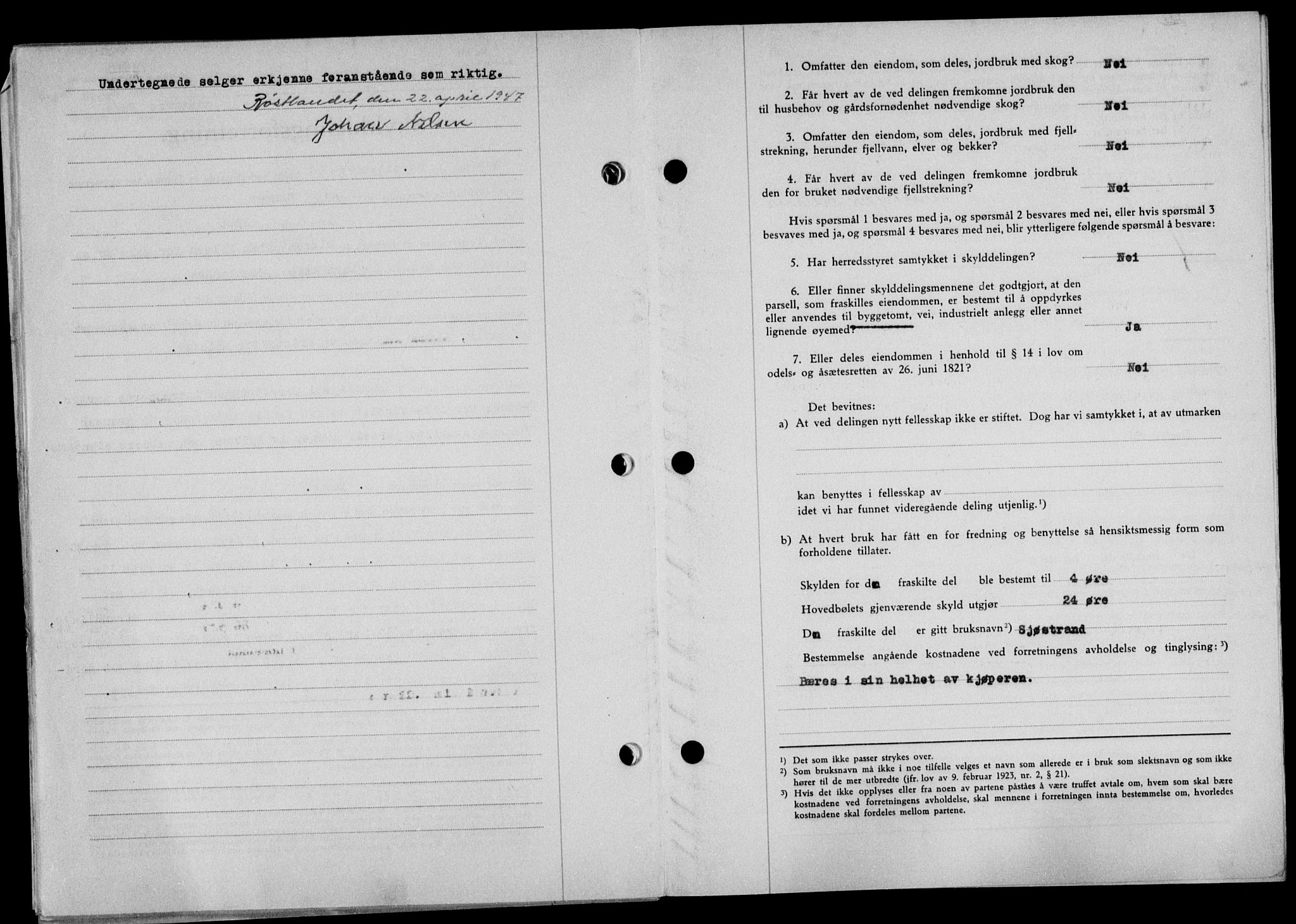 Lofoten sorenskriveri, SAT/A-0017/1/2/2C/L0015a: Pantebok nr. 15a, 1946-1947, Dagboknr: 646/1947