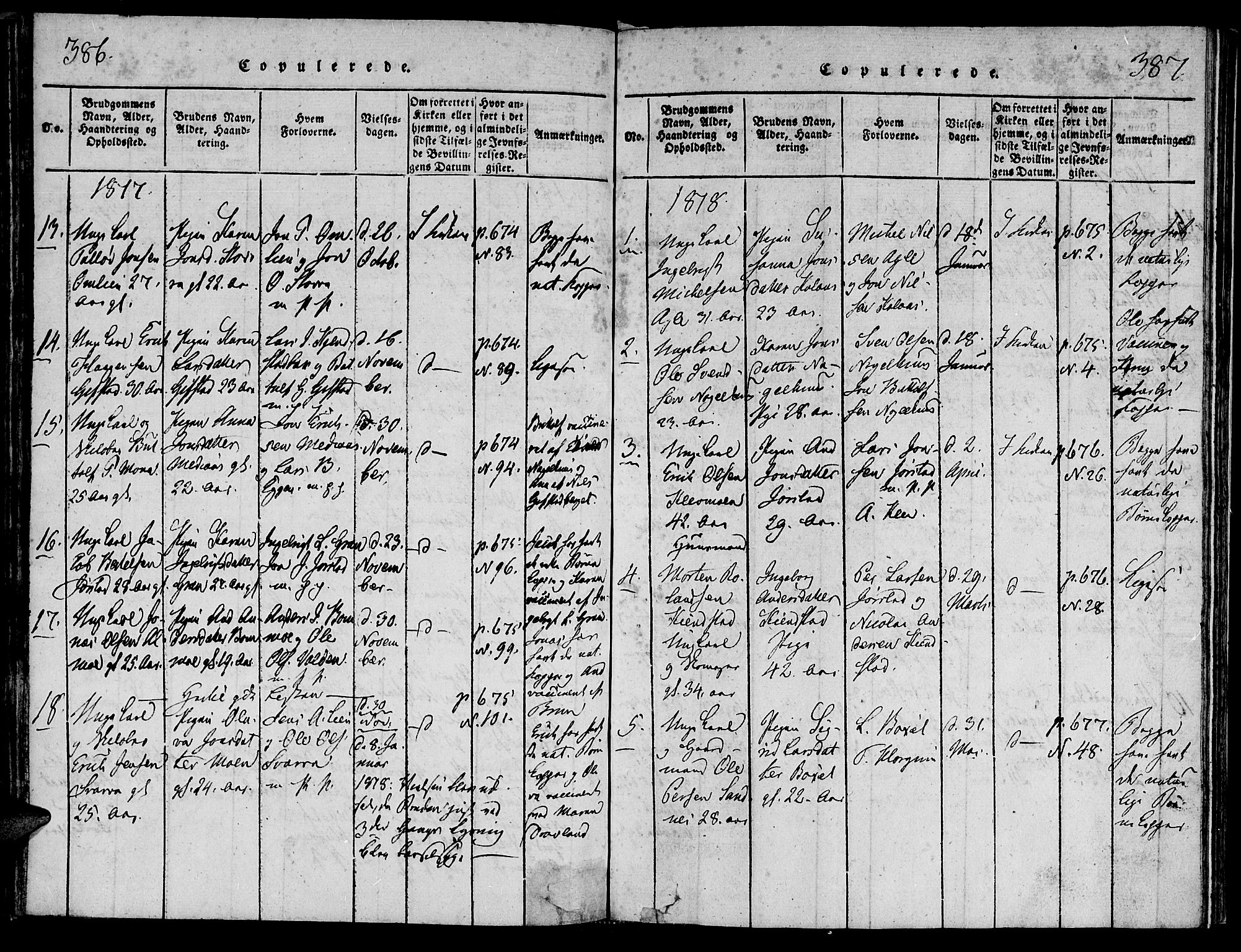Ministerialprotokoller, klokkerbøker og fødselsregistre - Nord-Trøndelag, SAT/A-1458/749/L0479: Klokkerbok nr. 749C01, 1817-1829, s. 386-387