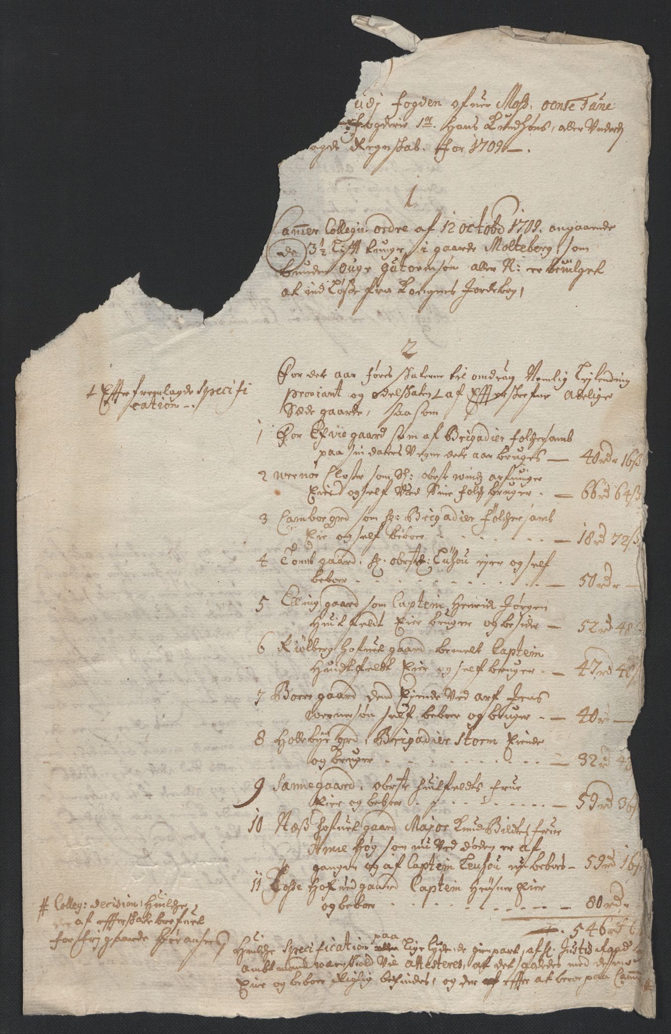 Rentekammeret inntil 1814, Reviderte regnskaper, Fogderegnskap, AV/RA-EA-4092/R04/L0135: Fogderegnskap Moss, Onsøy, Tune, Veme og Åbygge, 1709-1710, s. 172