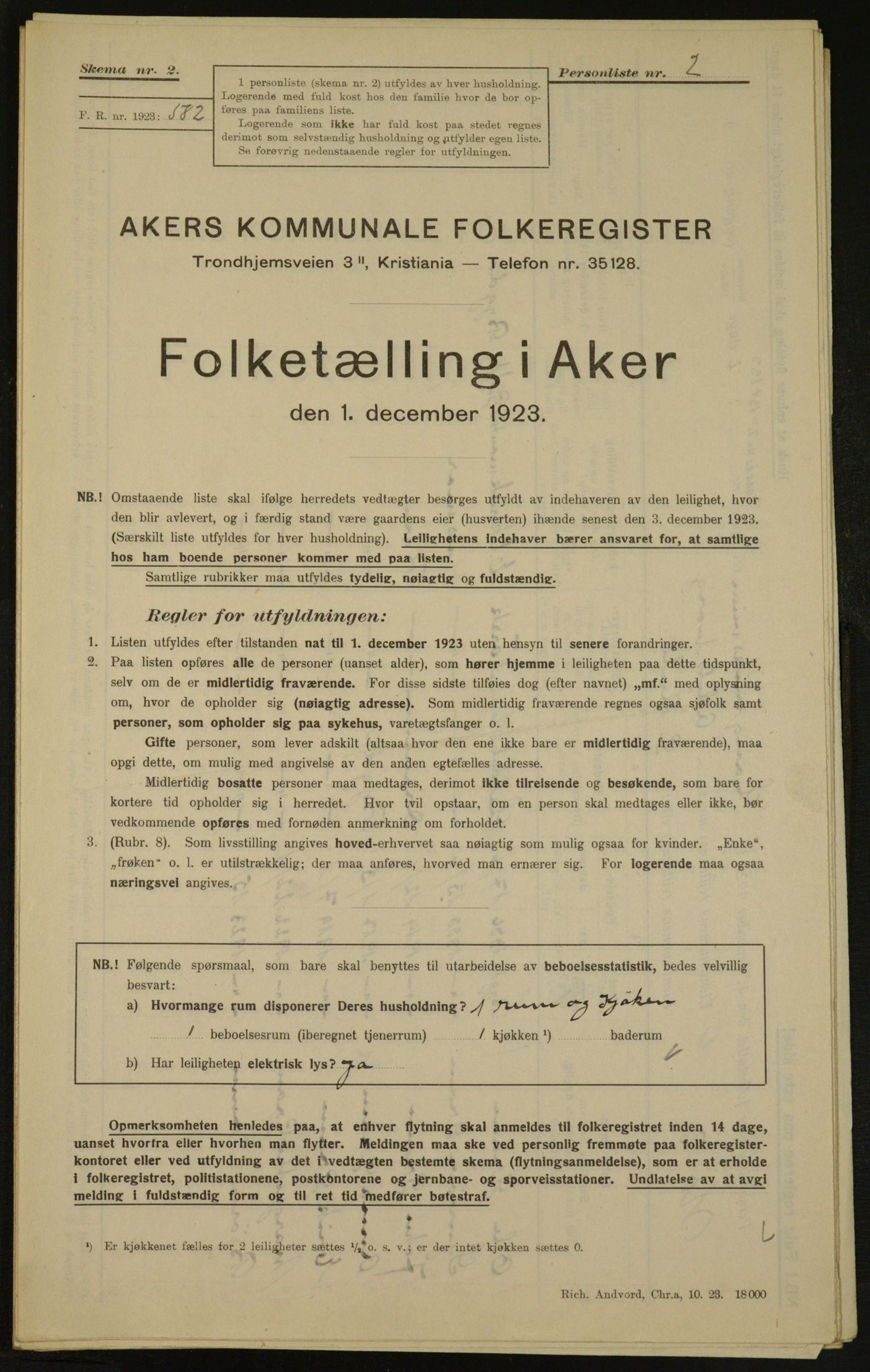 , Kommunal folketelling 1.12.1923 for Aker, 1923, s. 3383