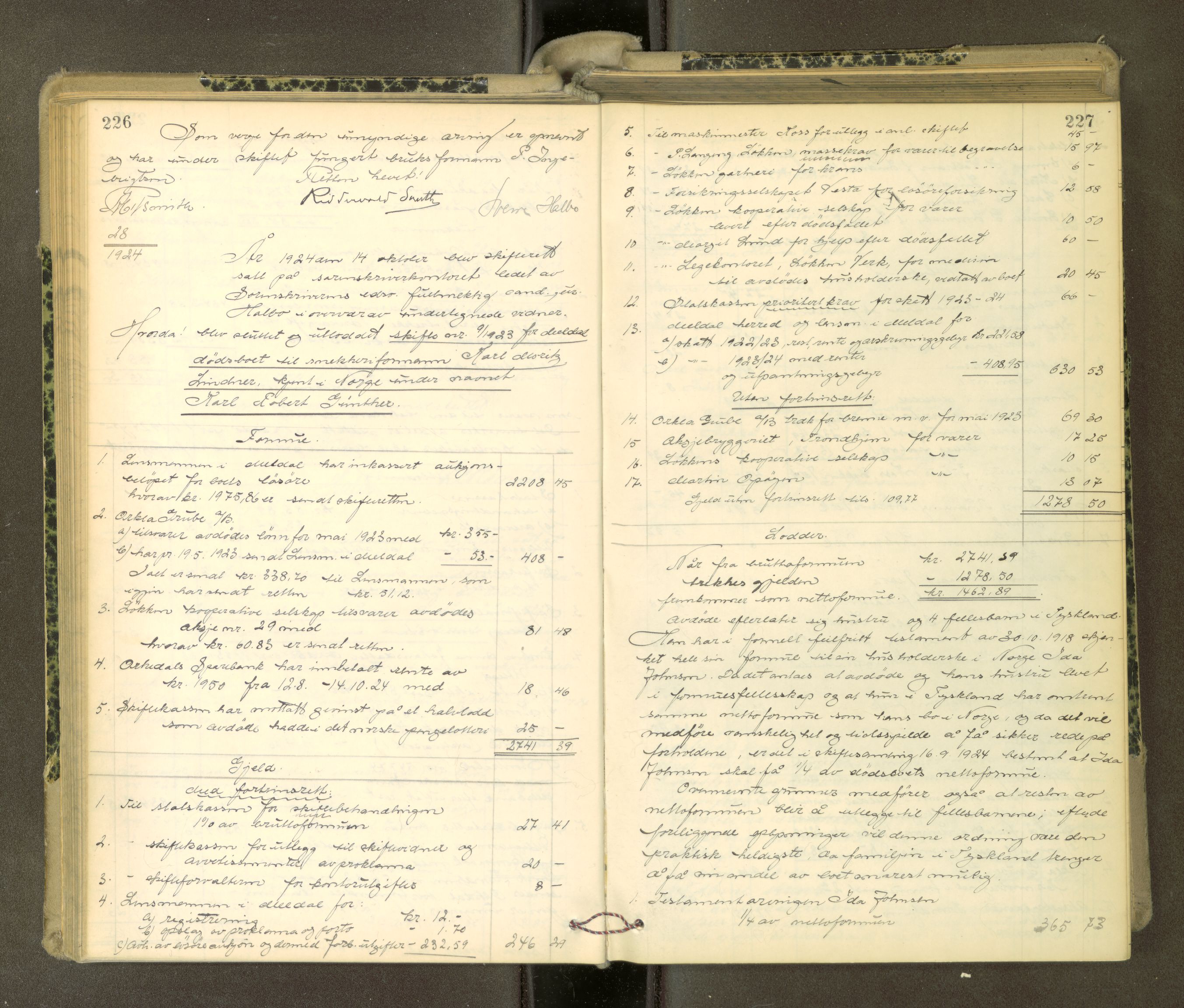 Orkdal sorenskriveri, AV/SAT-A-4169/1/3/3Aa/L0017: Skifteprotokoller, 1921-1929, s. 226-227