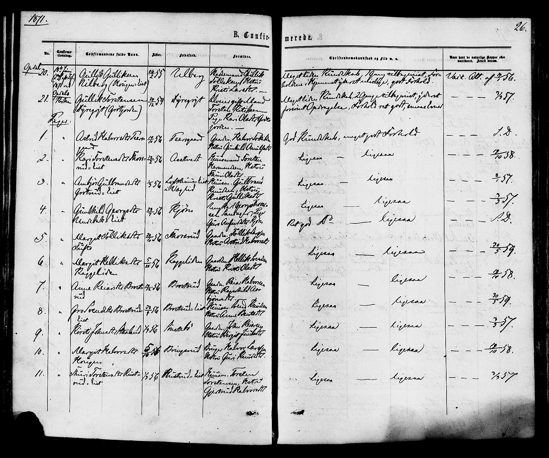 Nore kirkebøker, AV/SAKO-A-238/F/Fa/L0004: Ministerialbok nr. I 4, 1867-1877, s. 26