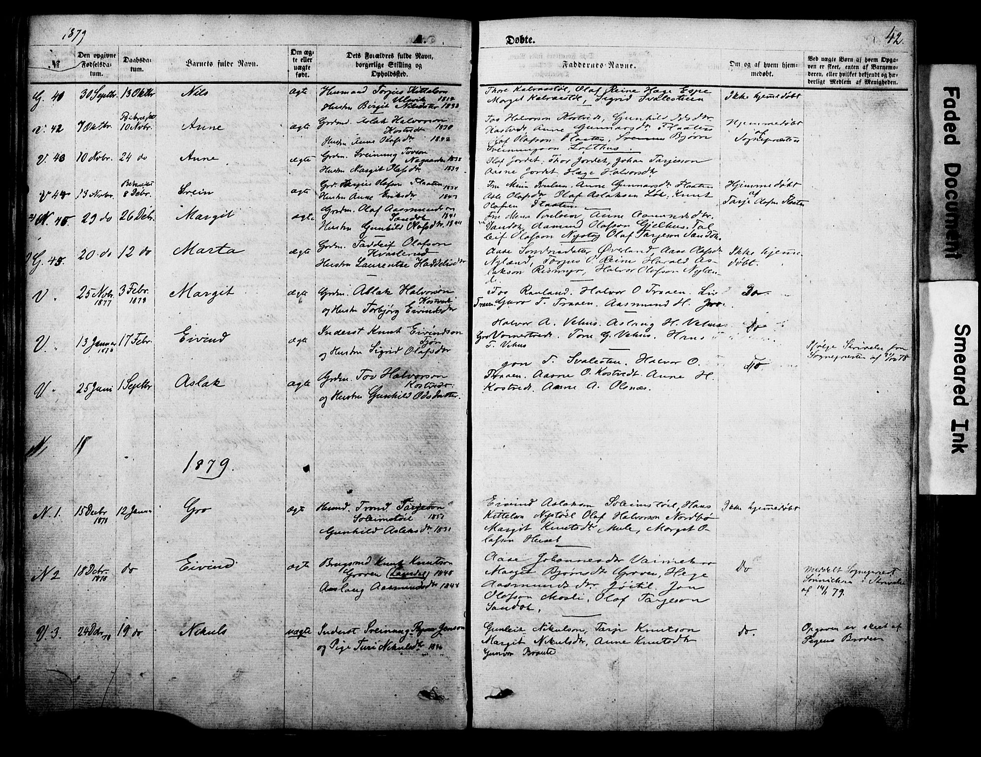 Vinje kirkebøker, AV/SAKO-A-312/F/Fa/L0005: Ministerialbok nr. I 5, 1870-1886, s. 42