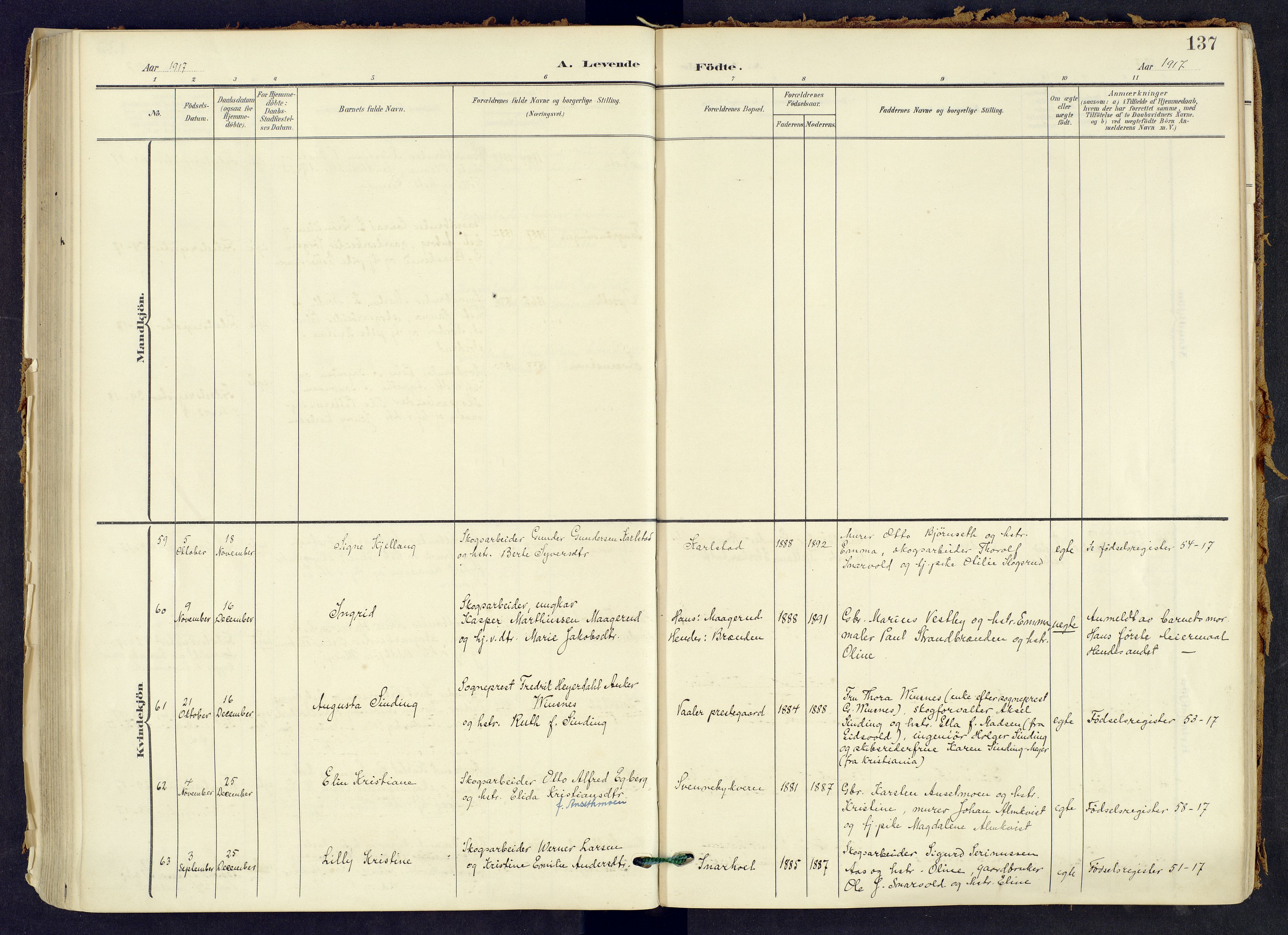 Våler prestekontor, Hedmark, AV/SAH-PREST-040/H/Ha/Haa/L0008: Ministerialbok nr. 8, 1905-1921, s. 137