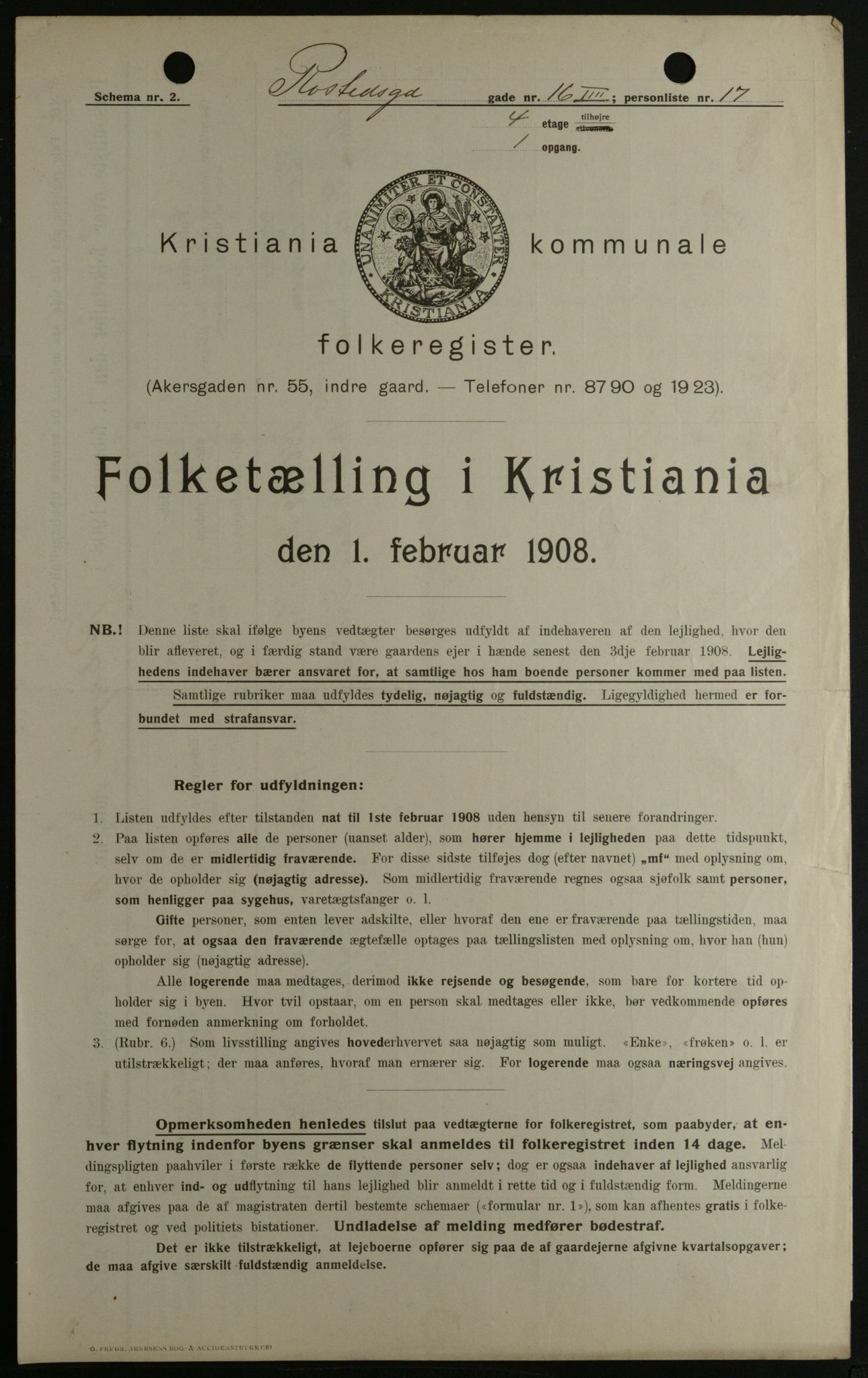 OBA, Kommunal folketelling 1.2.1908 for Kristiania kjøpstad, 1908, s. 76069