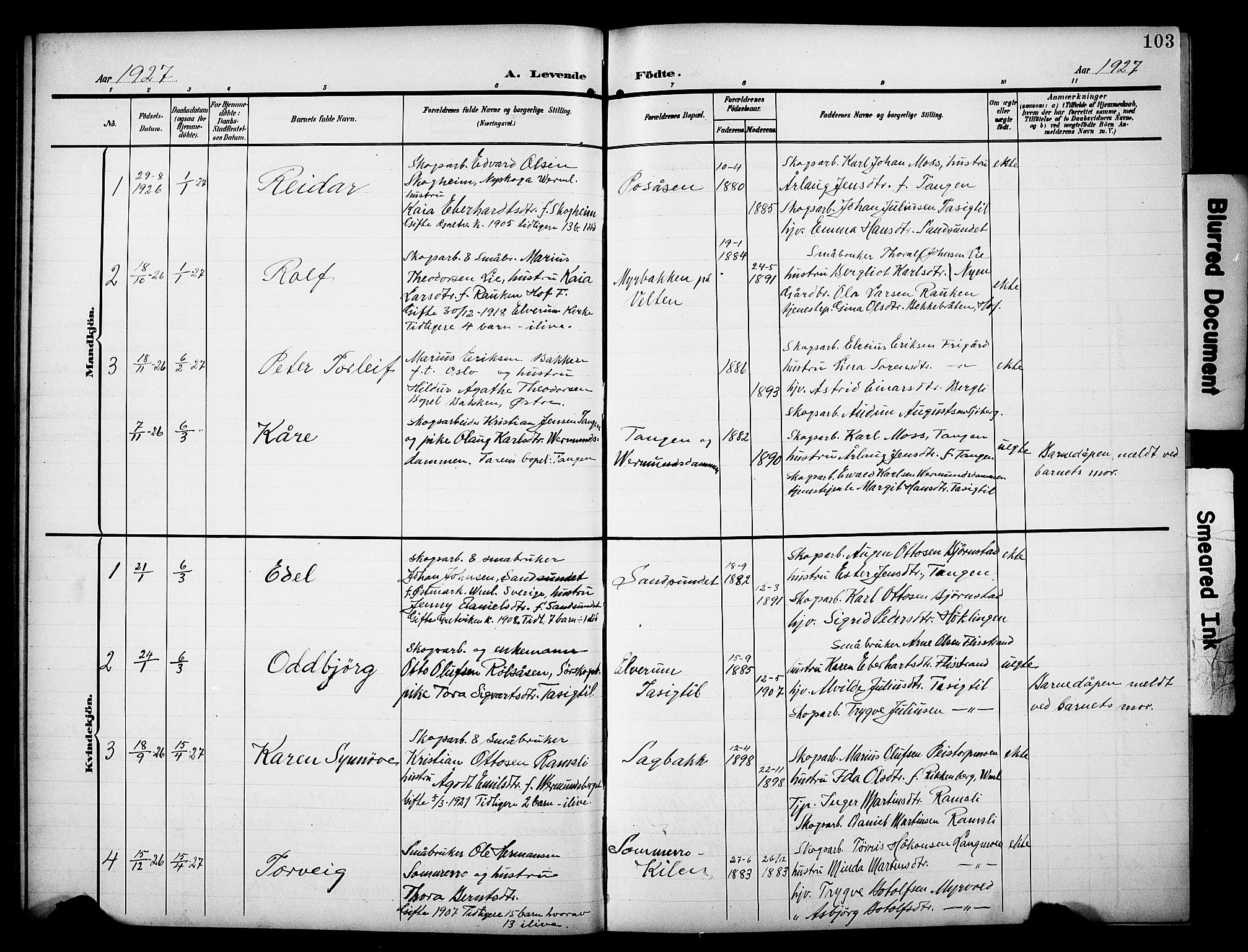 Åsnes prestekontor, AV/SAH-PREST-042/H/Ha/Hab/L0006: Klokkerbok nr. 6, 1903-1929, s. 103
