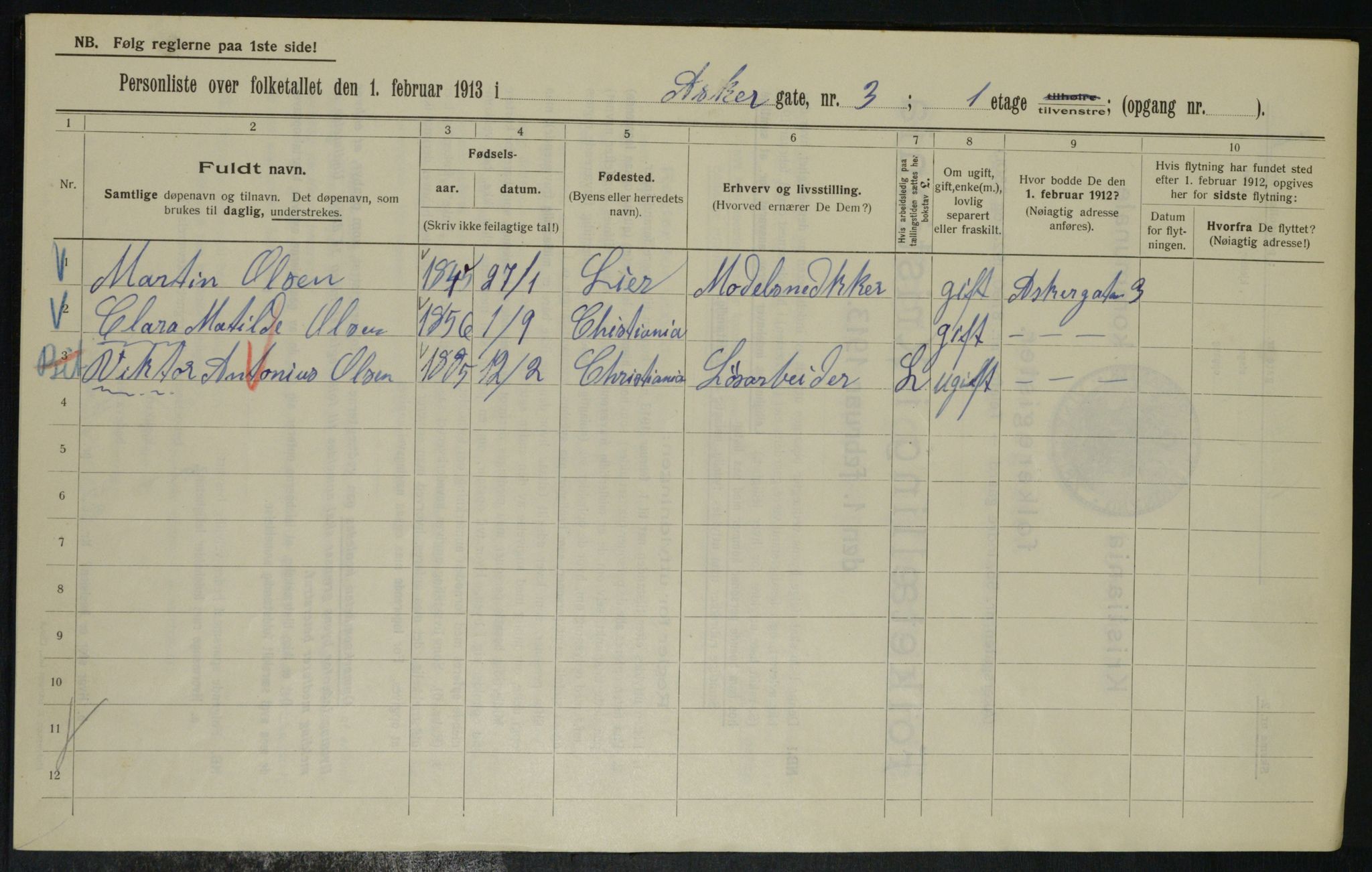 OBA, Kommunal folketelling 1.2.1913 for Kristiania, 1913, s. 2436