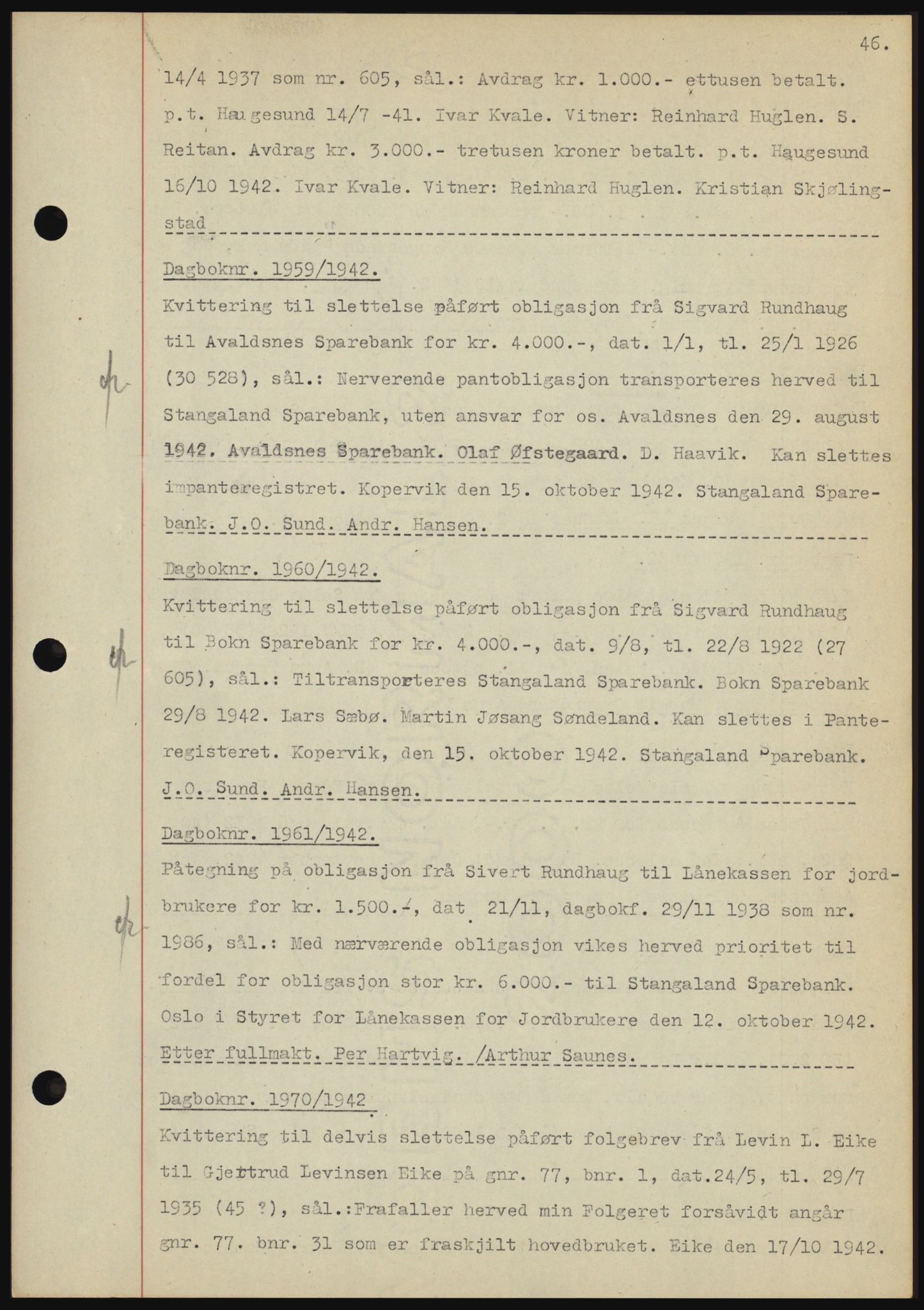 Karmsund sorenskriveri, SAST/A-100311/01/II/IIBBE/L0008: Pantebok nr. B 54, 1942-1943, Dagboknr: 1959/1942