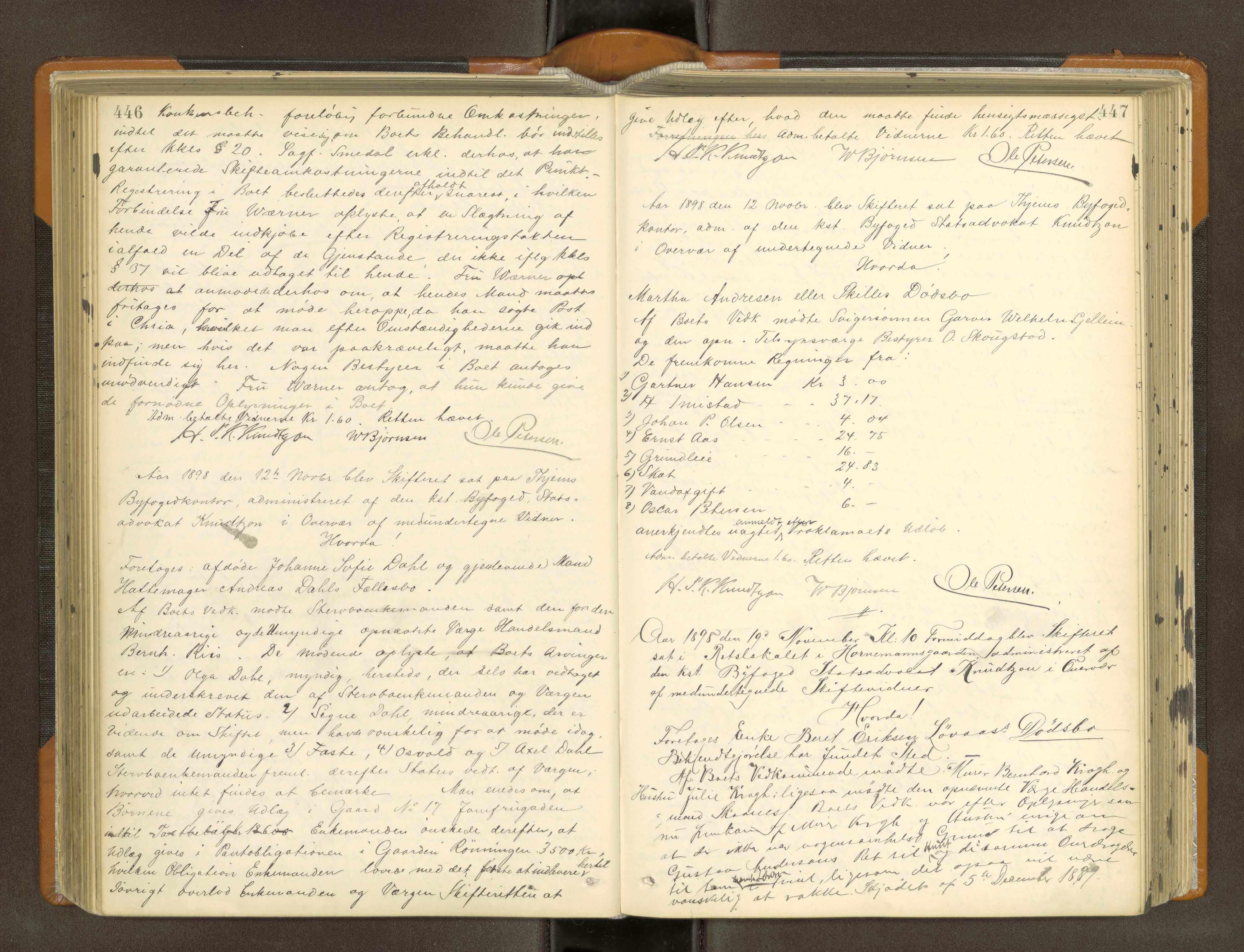 Trondheim byfogd, AV/SAT-A-0003/1/3/3B/L0012: Skiftebehandlingsprotokoll (u/ register) U, 1894-1902, s. 446-447