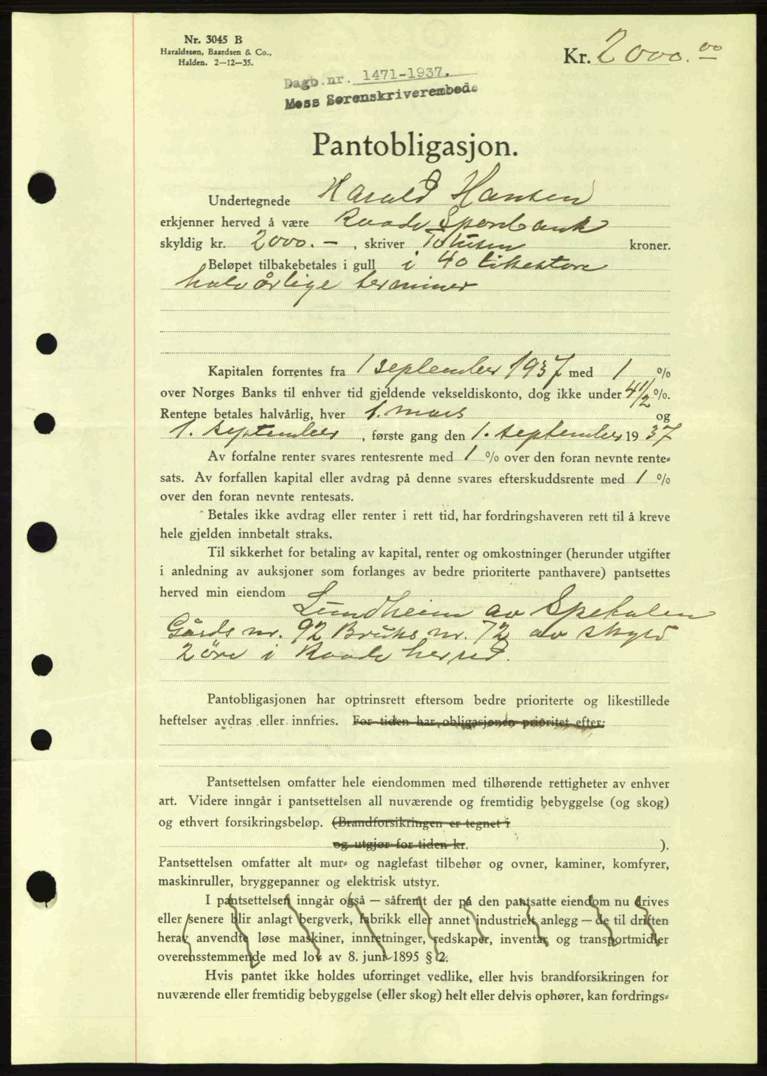 Moss sorenskriveri, SAO/A-10168: Pantebok nr. B4, 1937-1938, Dagboknr: 1471/1937
