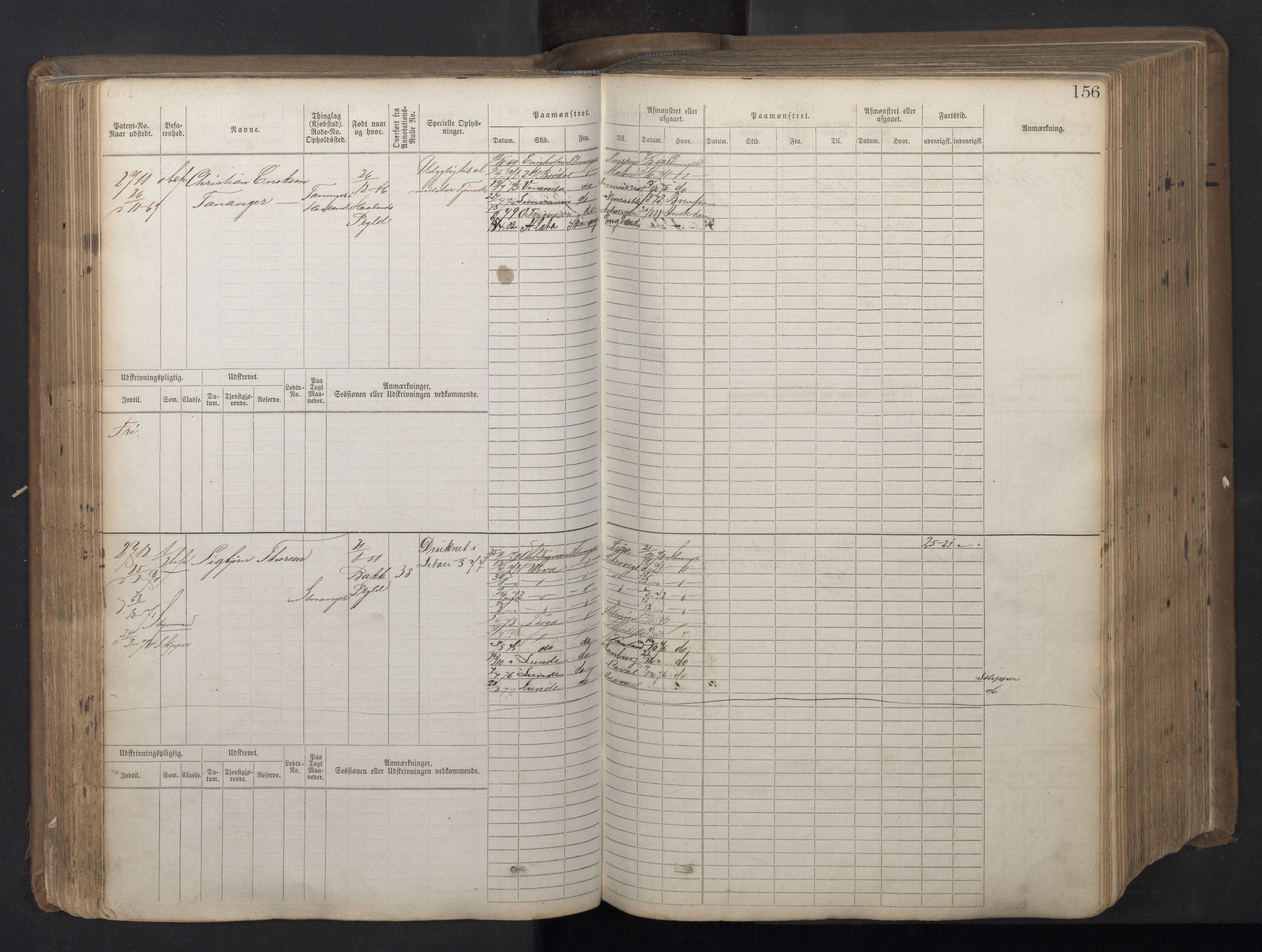 Stavanger sjømannskontor, AV/SAST-A-102006/F/Fb/Fbb/L0018: Sjøfartshovedrulle patnentnr. 2402-3602 (dublett), 1869, s. 160