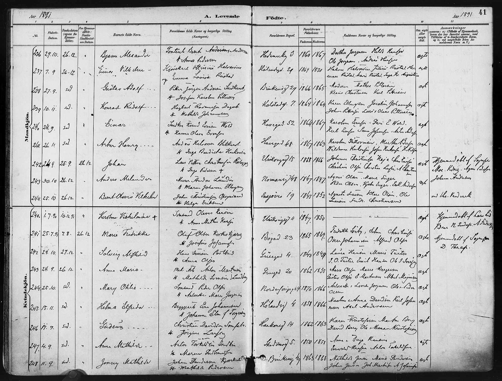 Kampen prestekontor Kirkebøker, AV/SAO-A-10853/F/Fa/L0005: Ministerialbok nr. I 5, 1890-1902, s. 41