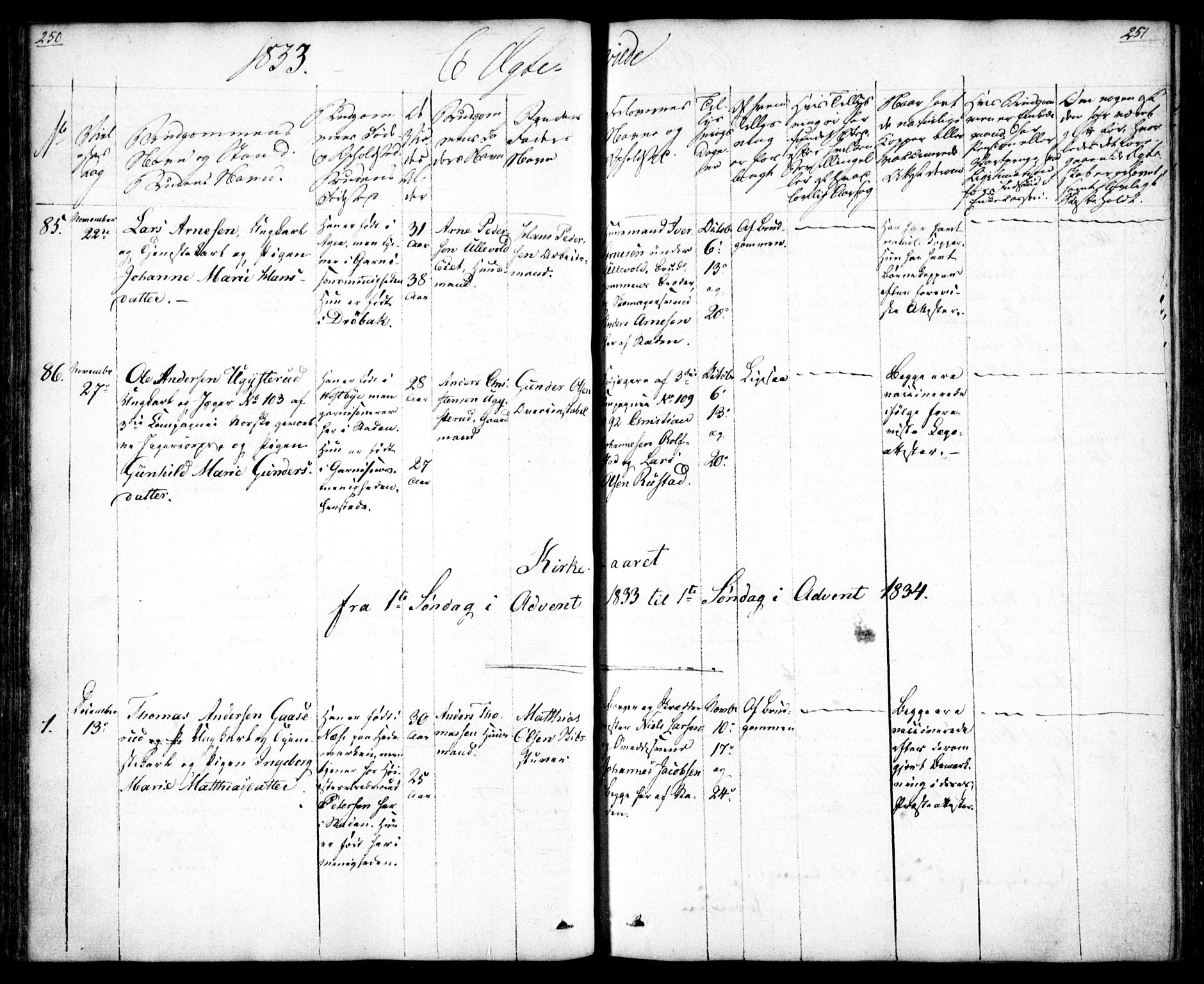 Oslo domkirke Kirkebøker, SAO/A-10752/F/Fa/L0019: Ministerialbok nr. 19, 1828-1847, s. 250-251