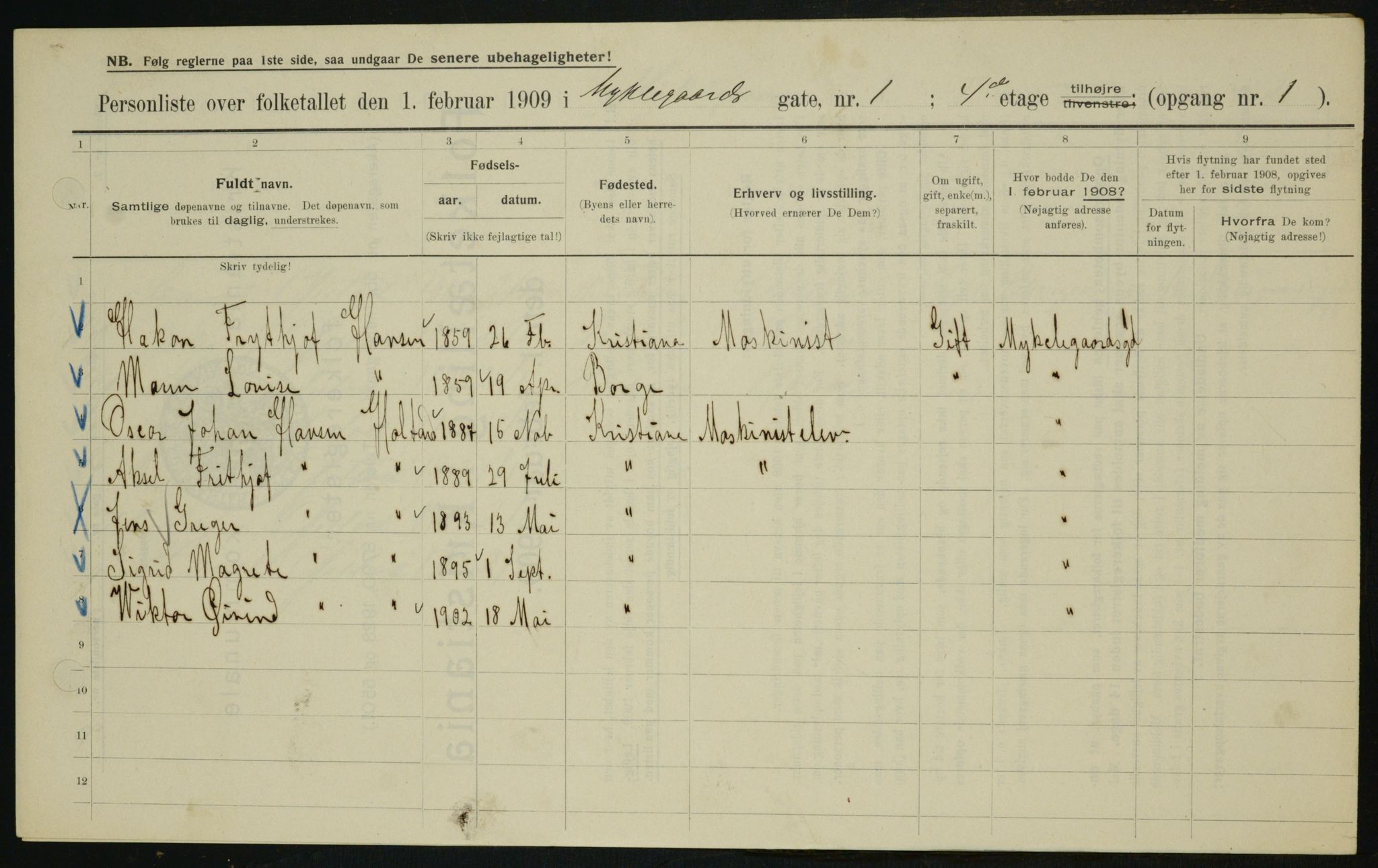 OBA, Kommunal folketelling 1.2.1909 for Kristiania kjøpstad, 1909, s. 61702