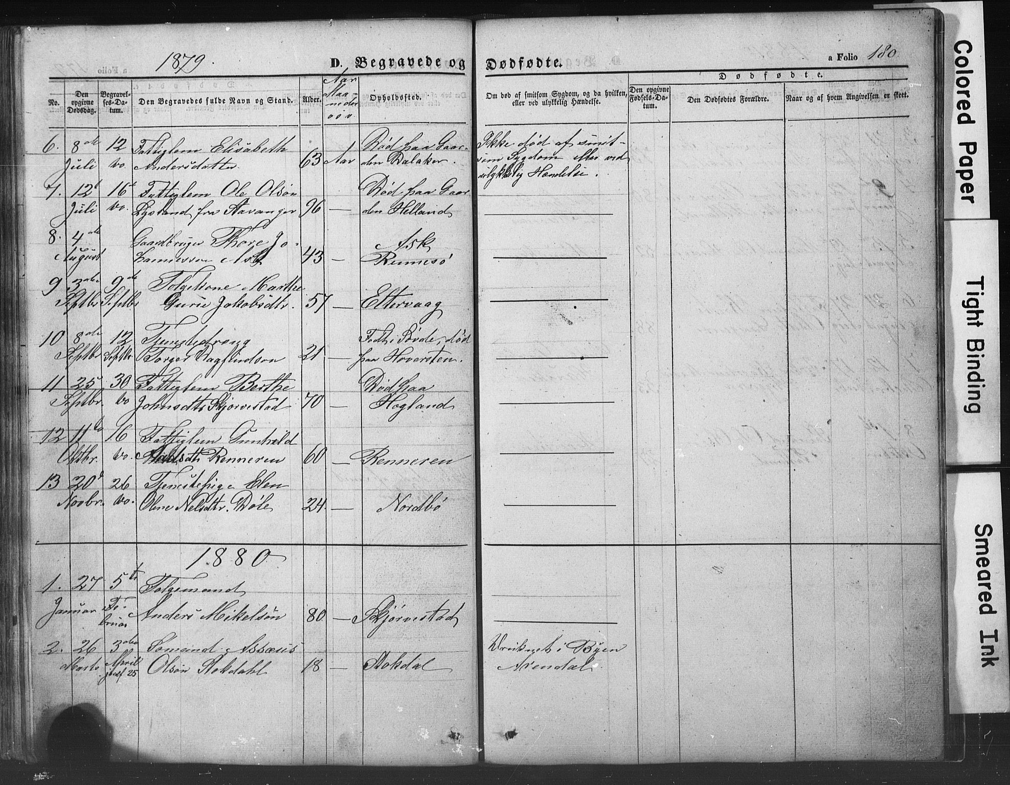 Rennesøy sokneprestkontor, AV/SAST-A -101827/H/Ha/Hab/L0002: Klokkerbok nr. B 2, 1852-1880, s. 180