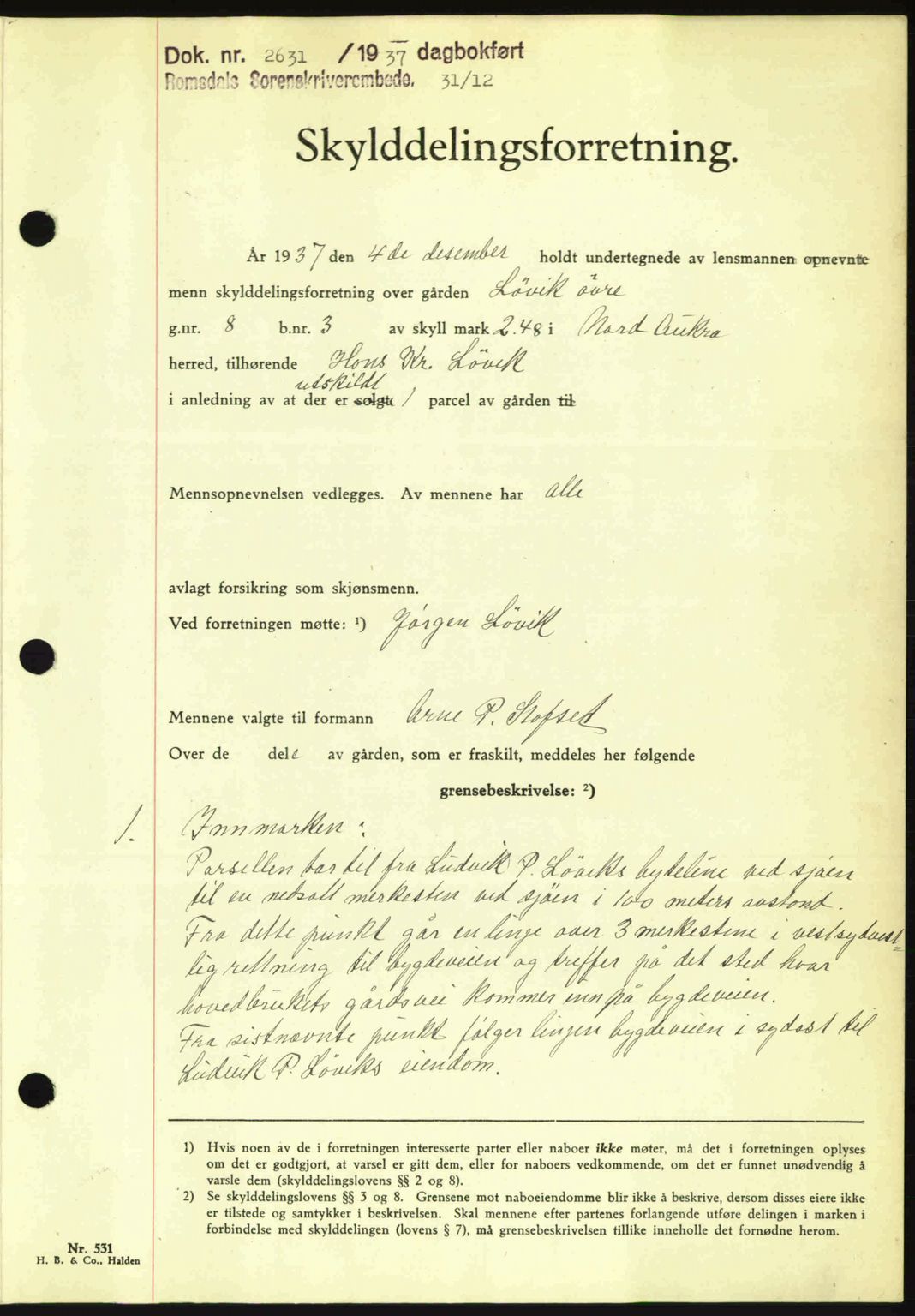 Romsdal sorenskriveri, SAT/A-4149/1/2/2C: Pantebok nr. A4, 1937-1938, Dagboknr: 2631/1937