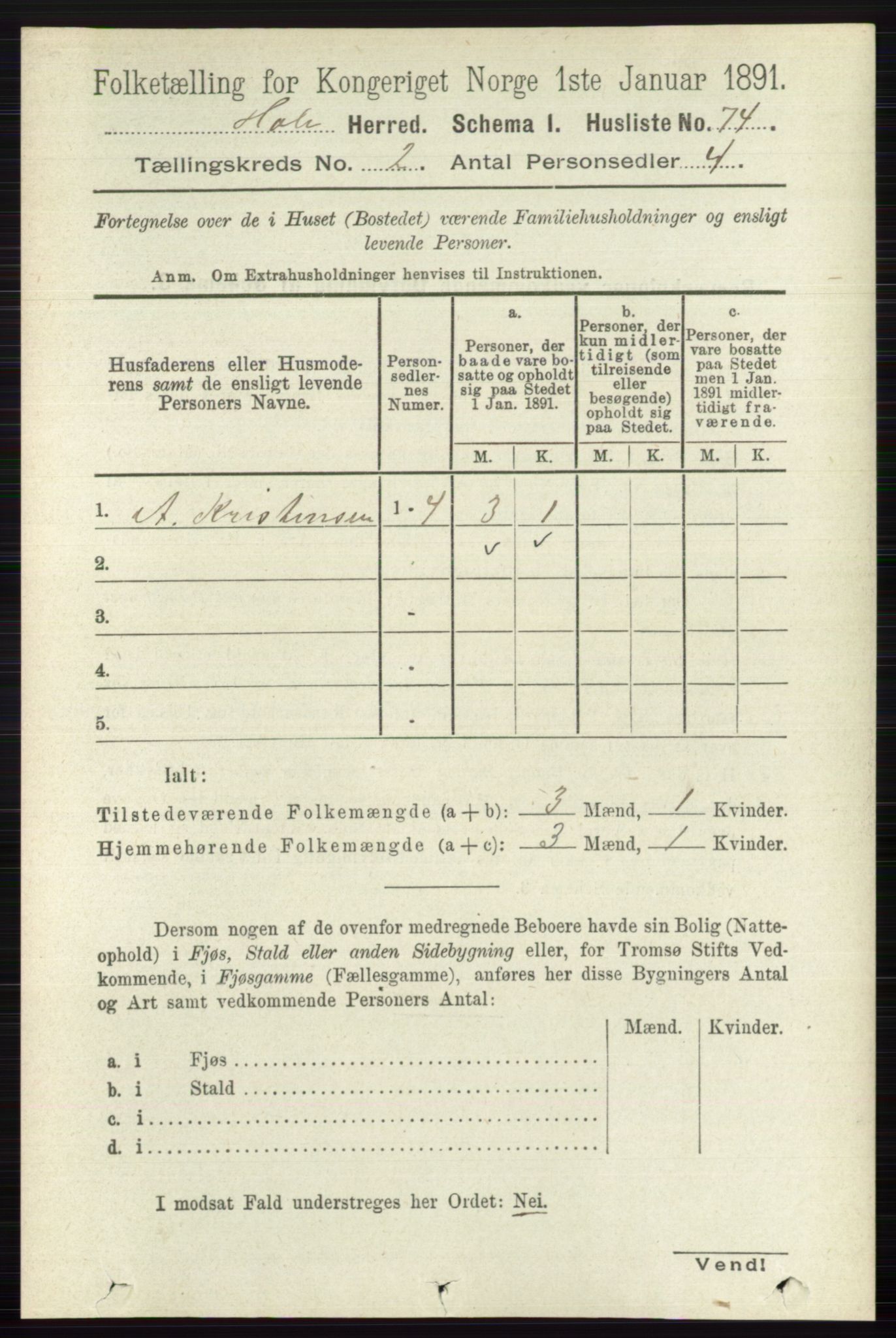 RA, Folketelling 1891 for 0612 Hole herred, 1891, s. 726