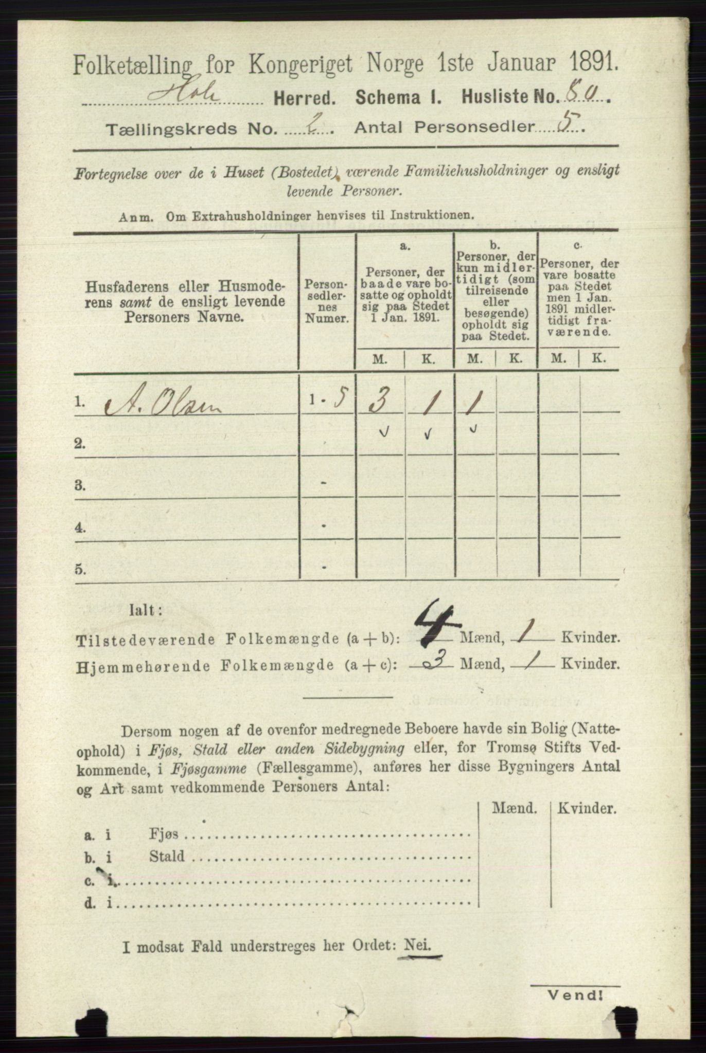 RA, Folketelling 1891 for 0612 Hole herred, 1891, s. 732