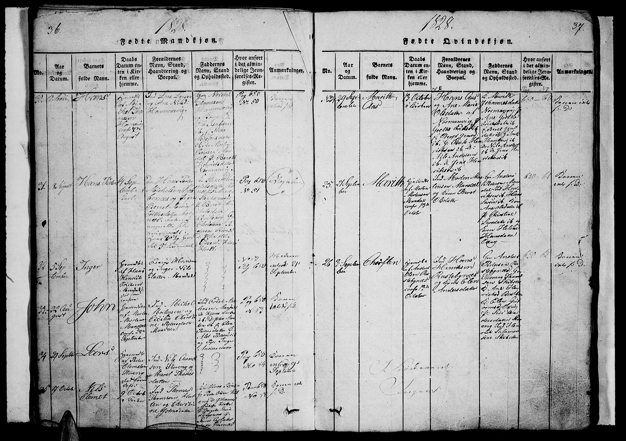 Lyngen sokneprestembete, AV/SATØ-S-1289/H/He/Heb/L0001klokker: Klokkerbok nr. 1, 1826-1838, s. 36-37