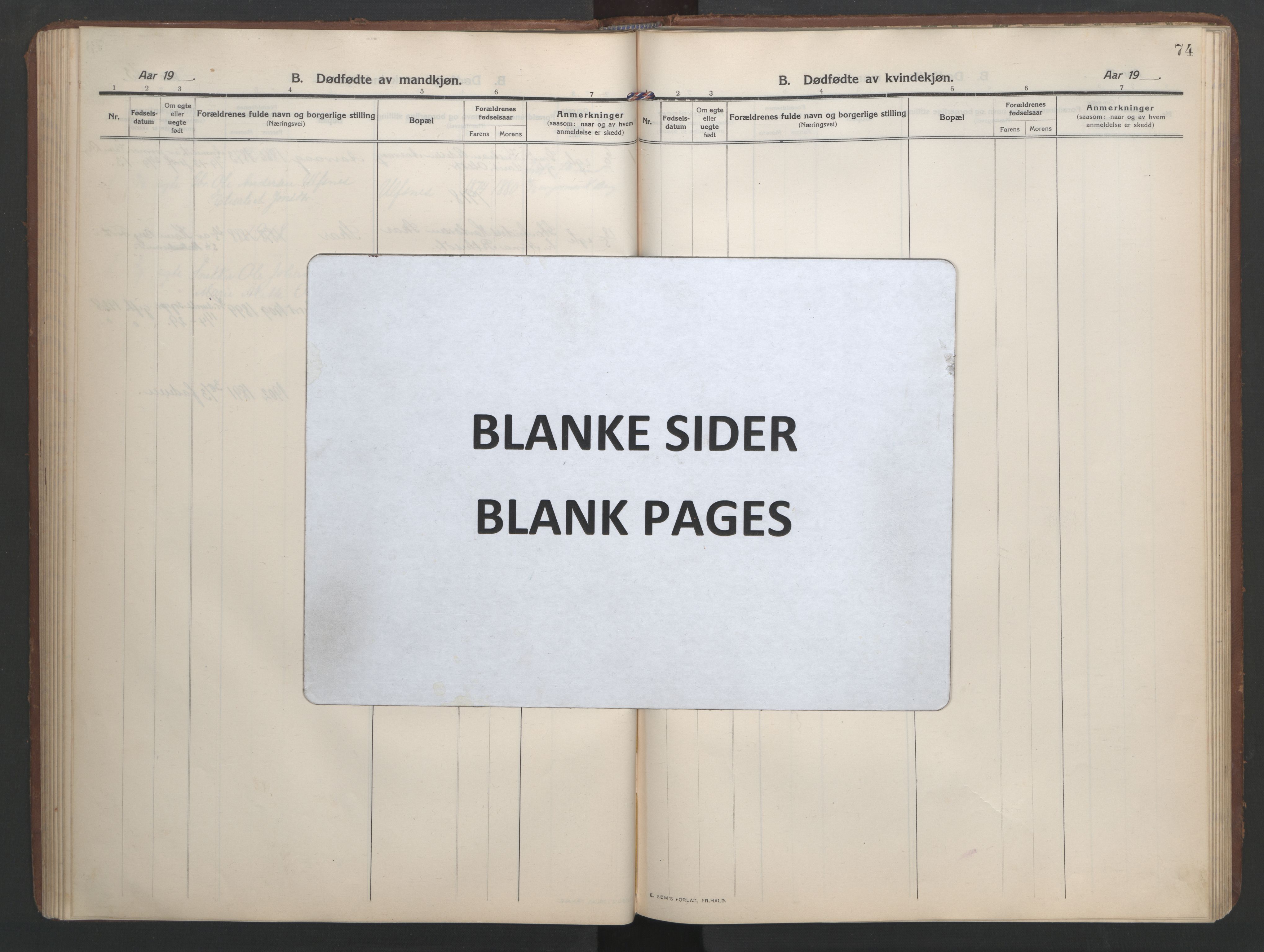 Ministerialprotokoller, klokkerbøker og fødselsregistre - Møre og Romsdal, SAT/A-1454/579/L0919: Klokkerbok nr. 579C01, 1909-1957, s. 74