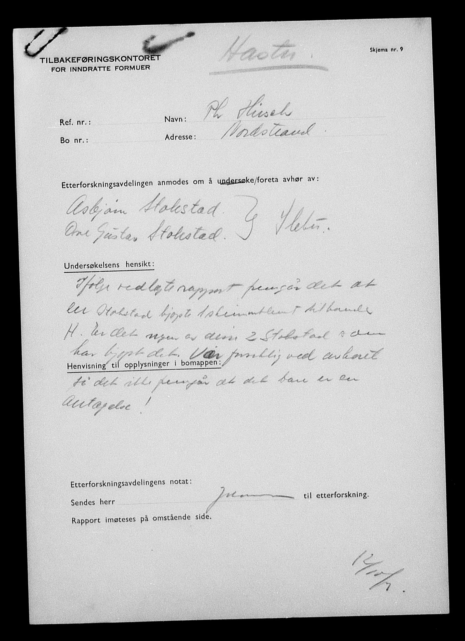 Justisdepartementet, Tilbakeføringskontoret for inndratte formuer, AV/RA-S-1564/H/Hc/Hcc/L0943: --, 1945-1947, s. 442