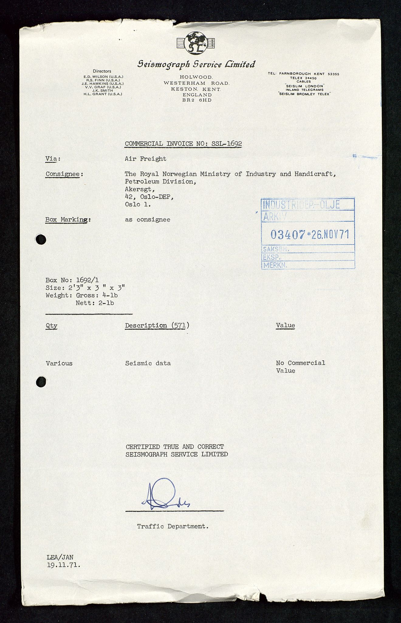 Industridepartementet, Oljekontoret, SAST/A-101348/Da/L0007:  Arkivnøkkel 714 - 722 Seismiske undersøkelser, 1965-1973, s. 452