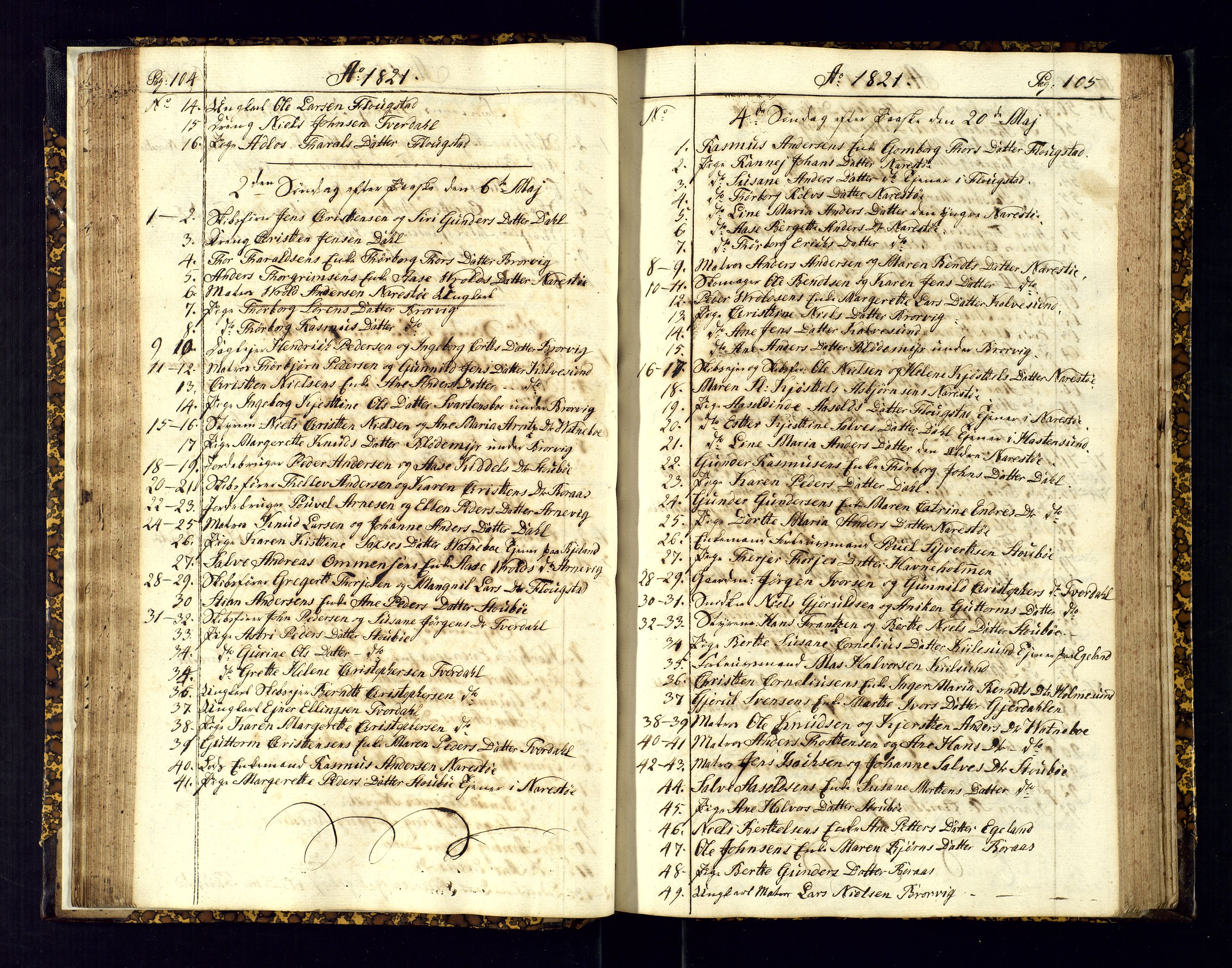 Dypvåg sokneprestkontor, AV/SAK-1111-0007/F/Fc/Fcb/L0001: Kommunikantprotokoll nr. C-1, 1813-1840, s. 104-105