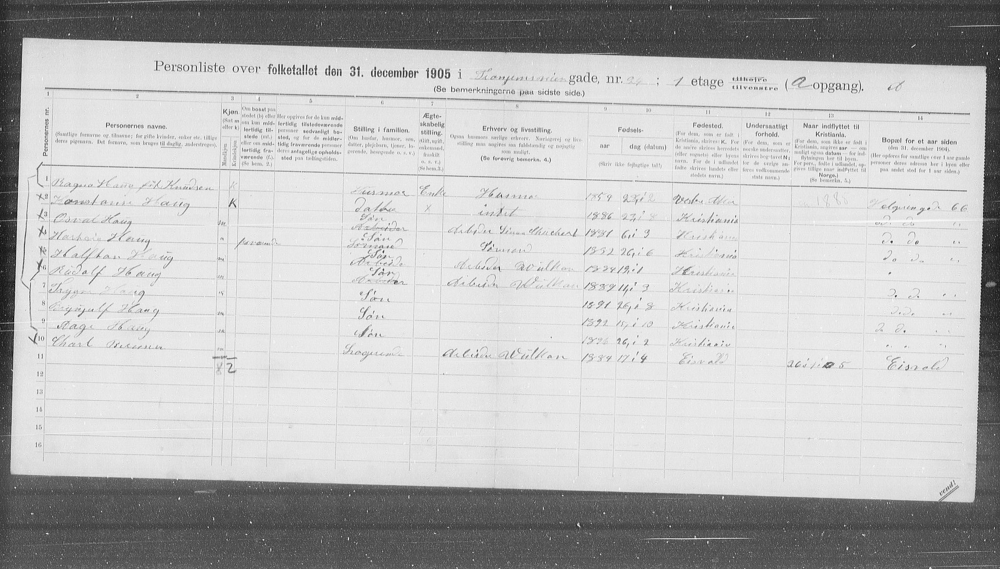 OBA, Kommunal folketelling 31.12.1905 for Kristiania kjøpstad, 1905, s. 61184