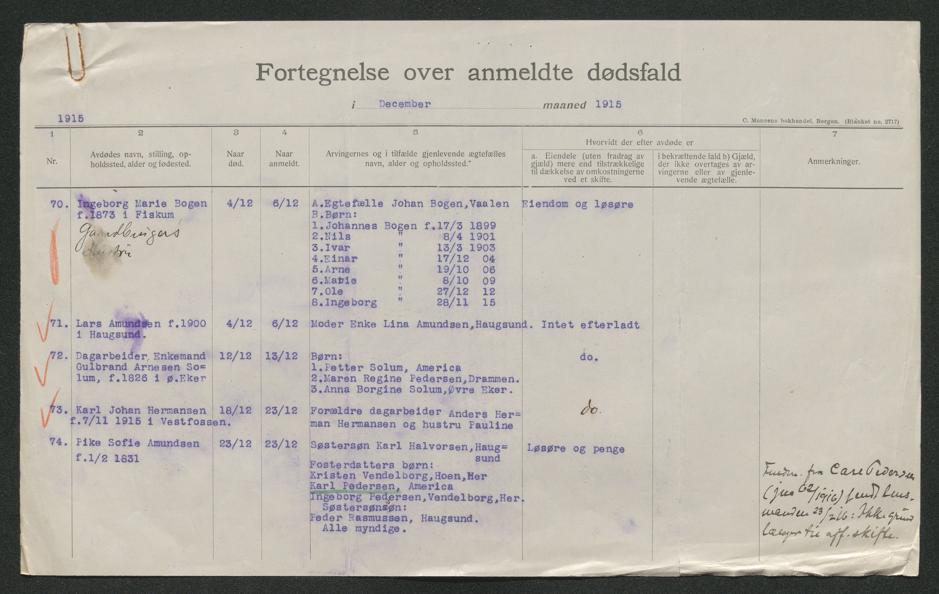 Eiker, Modum og Sigdal sorenskriveri, AV/SAKO-A-123/H/Ha/Hab/L0037: Dødsfallsmeldinger, 1914-1915, s. 1009