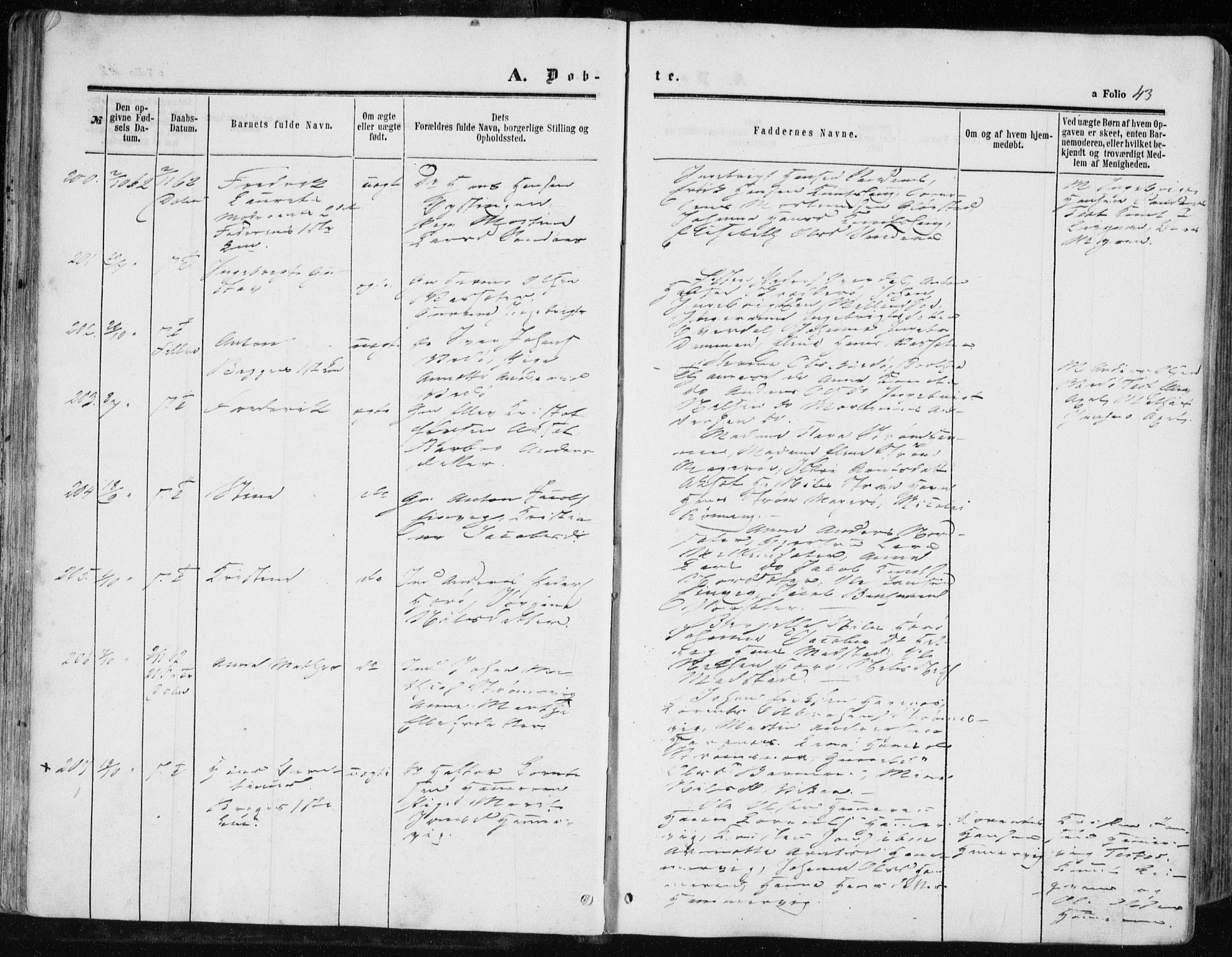 Ministerialprotokoller, klokkerbøker og fødselsregistre - Sør-Trøndelag, SAT/A-1456/634/L0531: Ministerialbok nr. 634A07, 1861-1870, s. 43