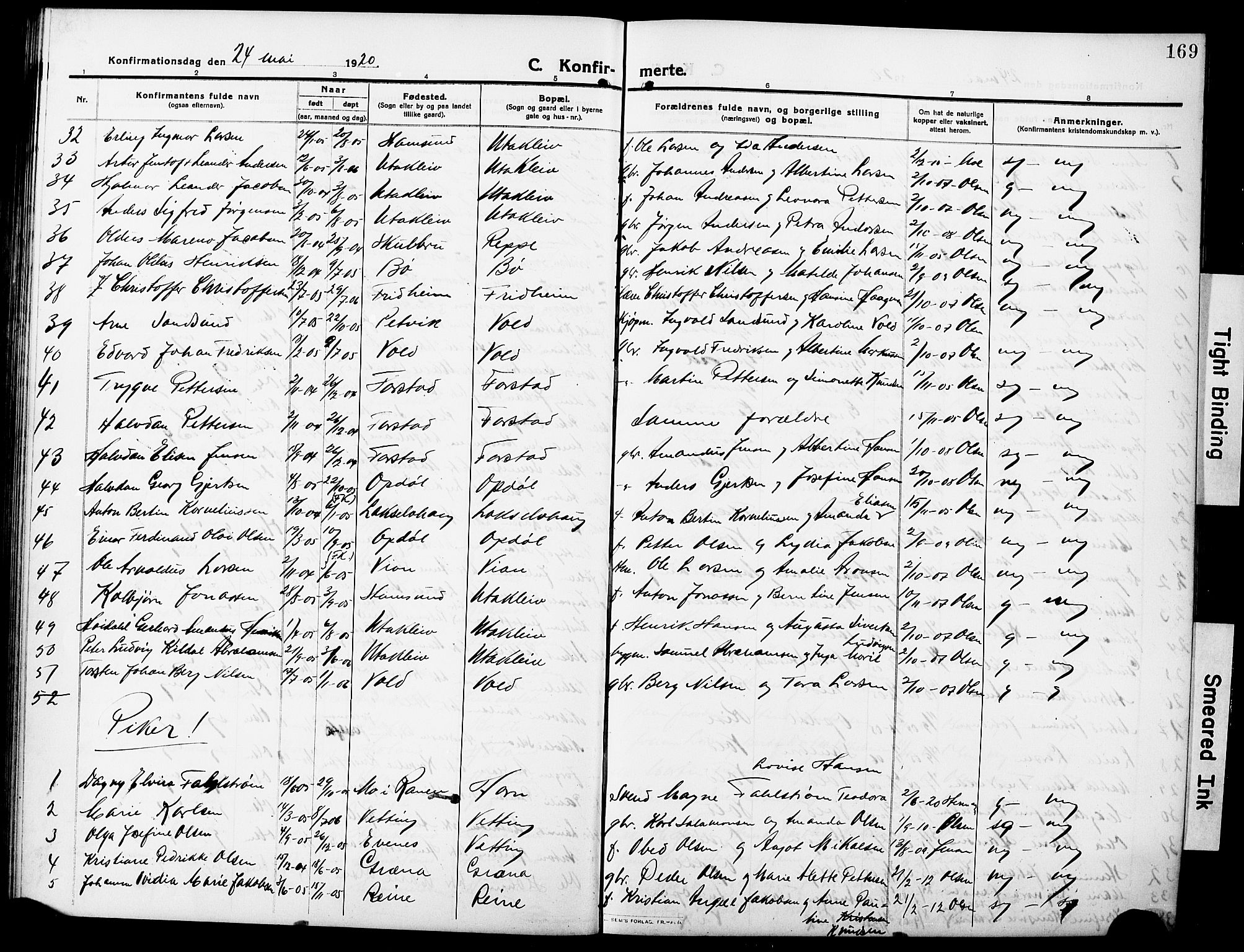 Ministerialprotokoller, klokkerbøker og fødselsregistre - Nordland, AV/SAT-A-1459/881/L1169: Klokkerbok nr. 881C06, 1912-1930, s. 169
