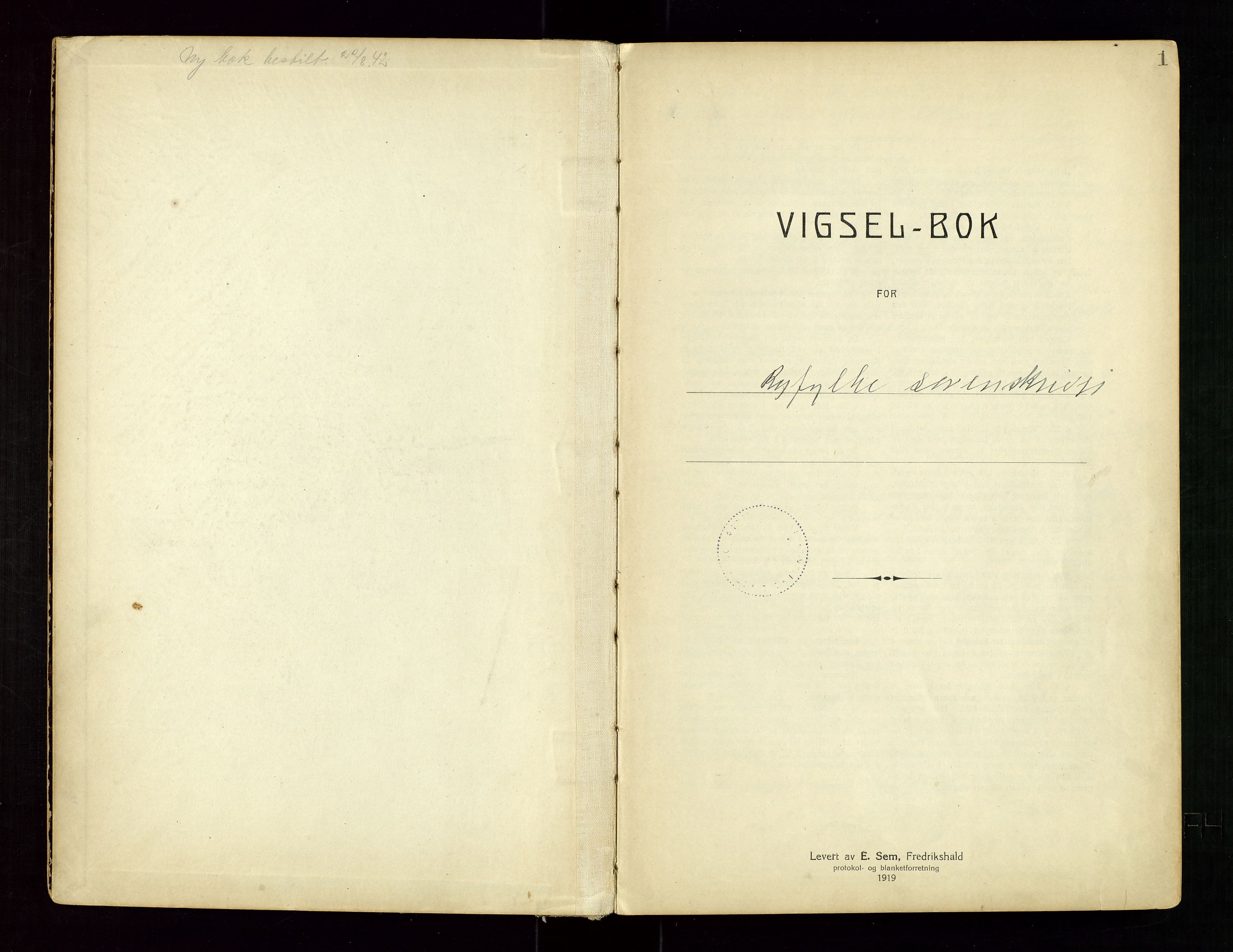 Ryfylke tingrett, AV/SAST-A-100055/001/III/IIIC/L0001: Vigselbok, 1920-1942, s. 1