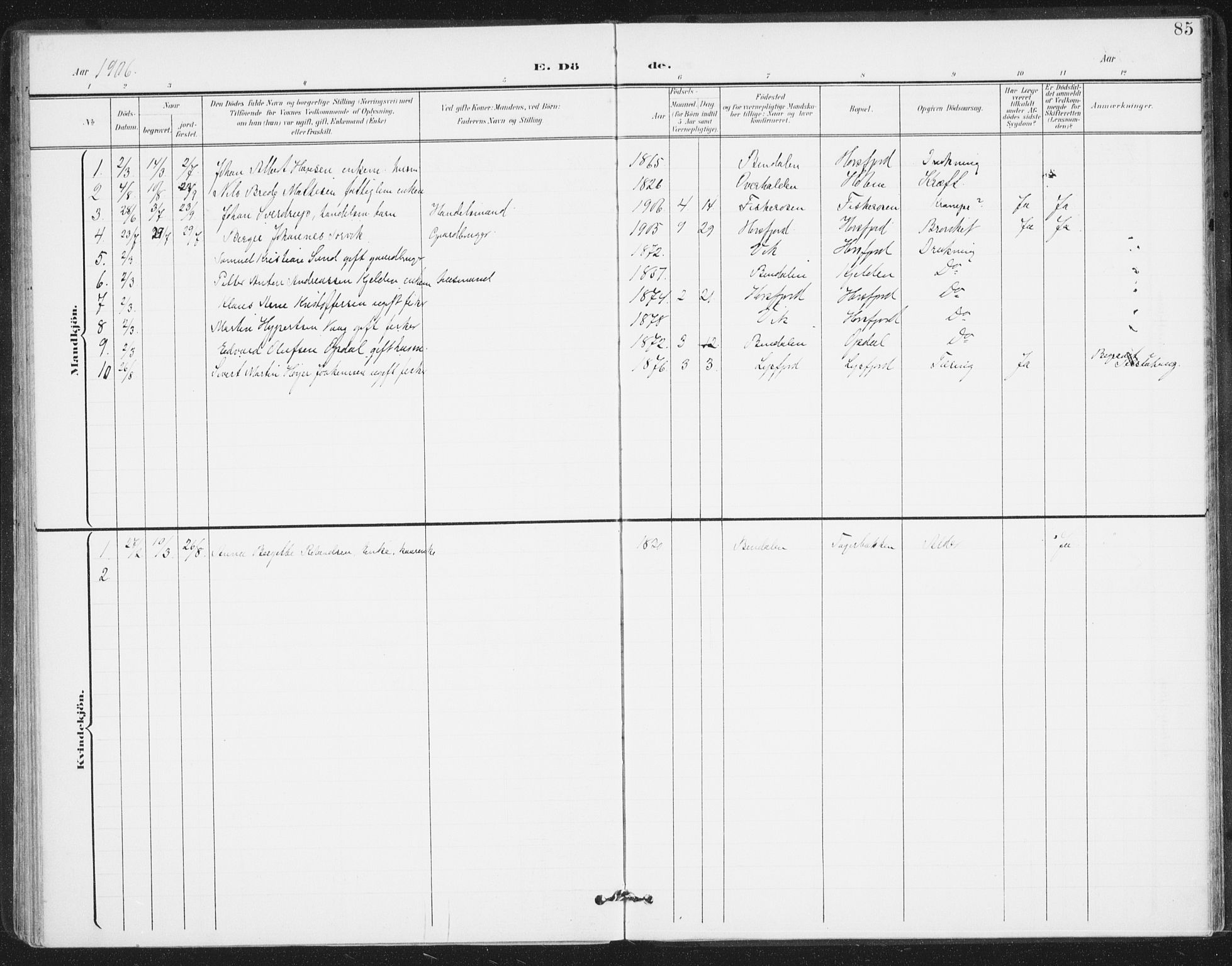 Ministerialprotokoller, klokkerbøker og fødselsregistre - Nordland, SAT/A-1459/811/L0167: Ministerialbok nr. 811A04, 1899-1913, s. 85