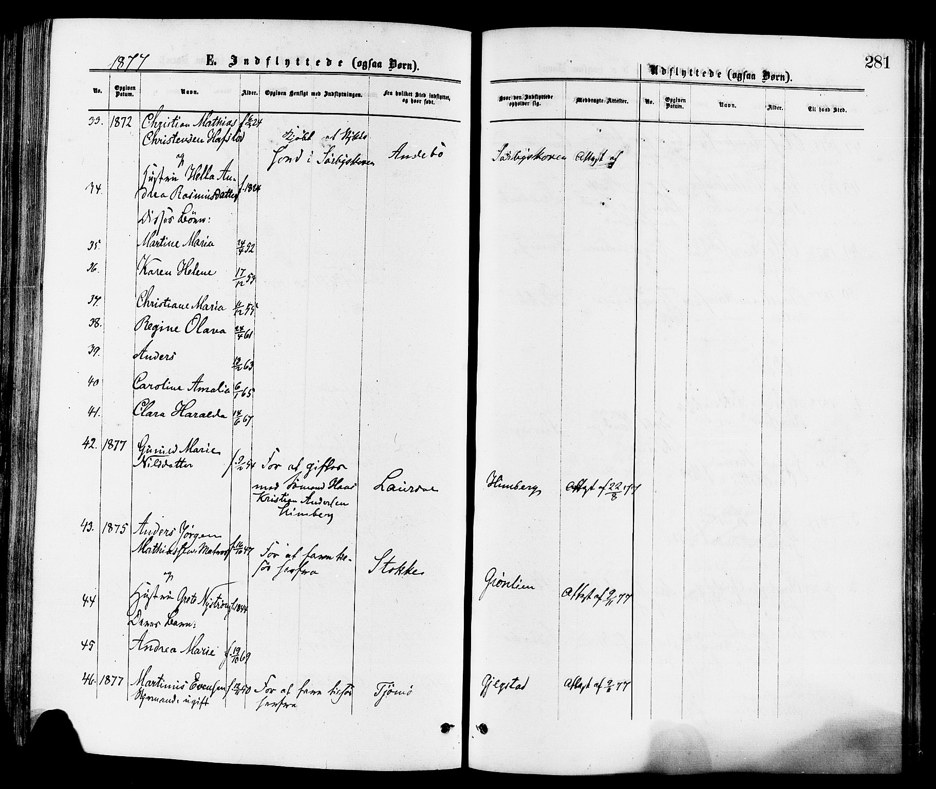 Sandar kirkebøker, AV/SAKO-A-243/F/Fa/L0011: Ministerialbok nr. 11, 1872-1882, s. 281