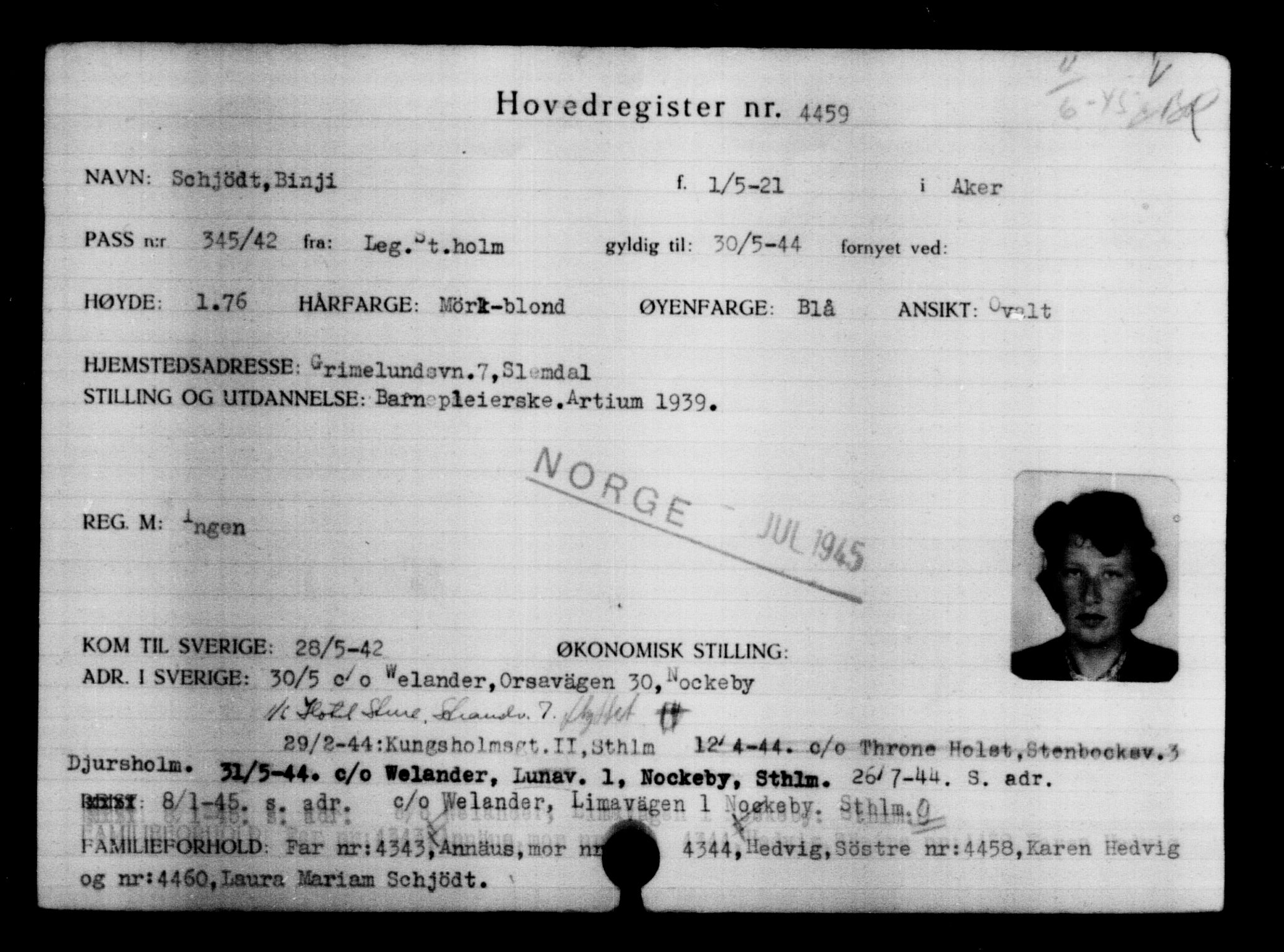 Utenriksstasjonene, Legasjonen i Stockholm, Flyktningkontoret, AV/RA-S-6753/V/Va/L0004: Kjesäterkartoteket, flyktninger med registreringsnr. 3496-6610, 1940-1945, s. 1163