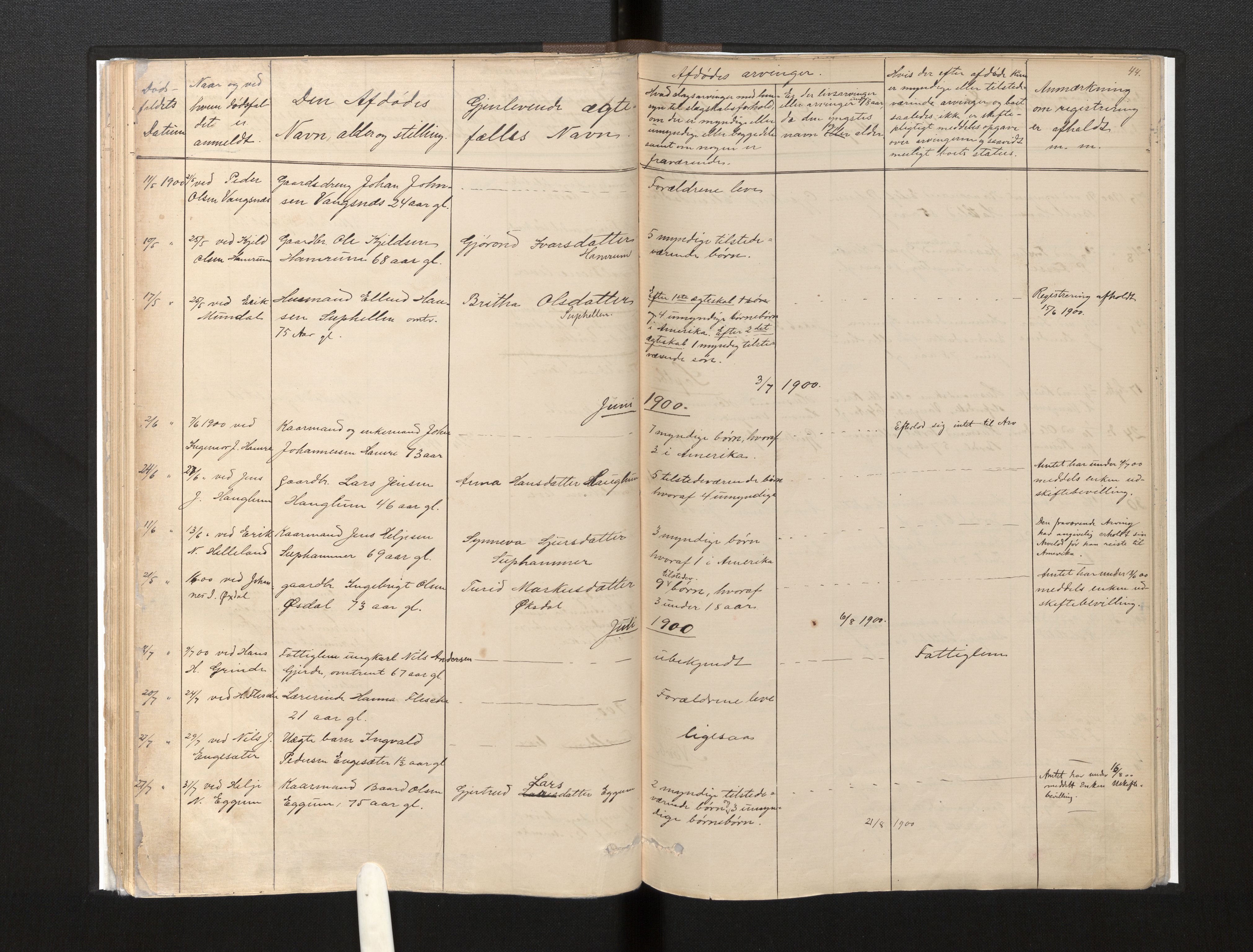 Lensmannen i Leikanger, AV/SAB-A-29201/0006/L0008: Dødsfallprotokoll, 1886-1911, s. 44