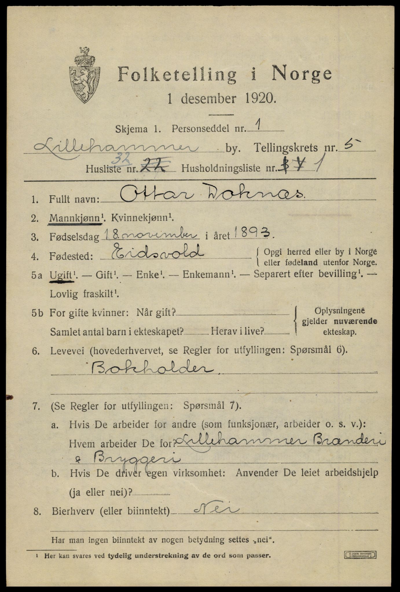 SAH, Folketelling 1920 for 0501 Lillehammer kjøpstad, 1920, s. 8162