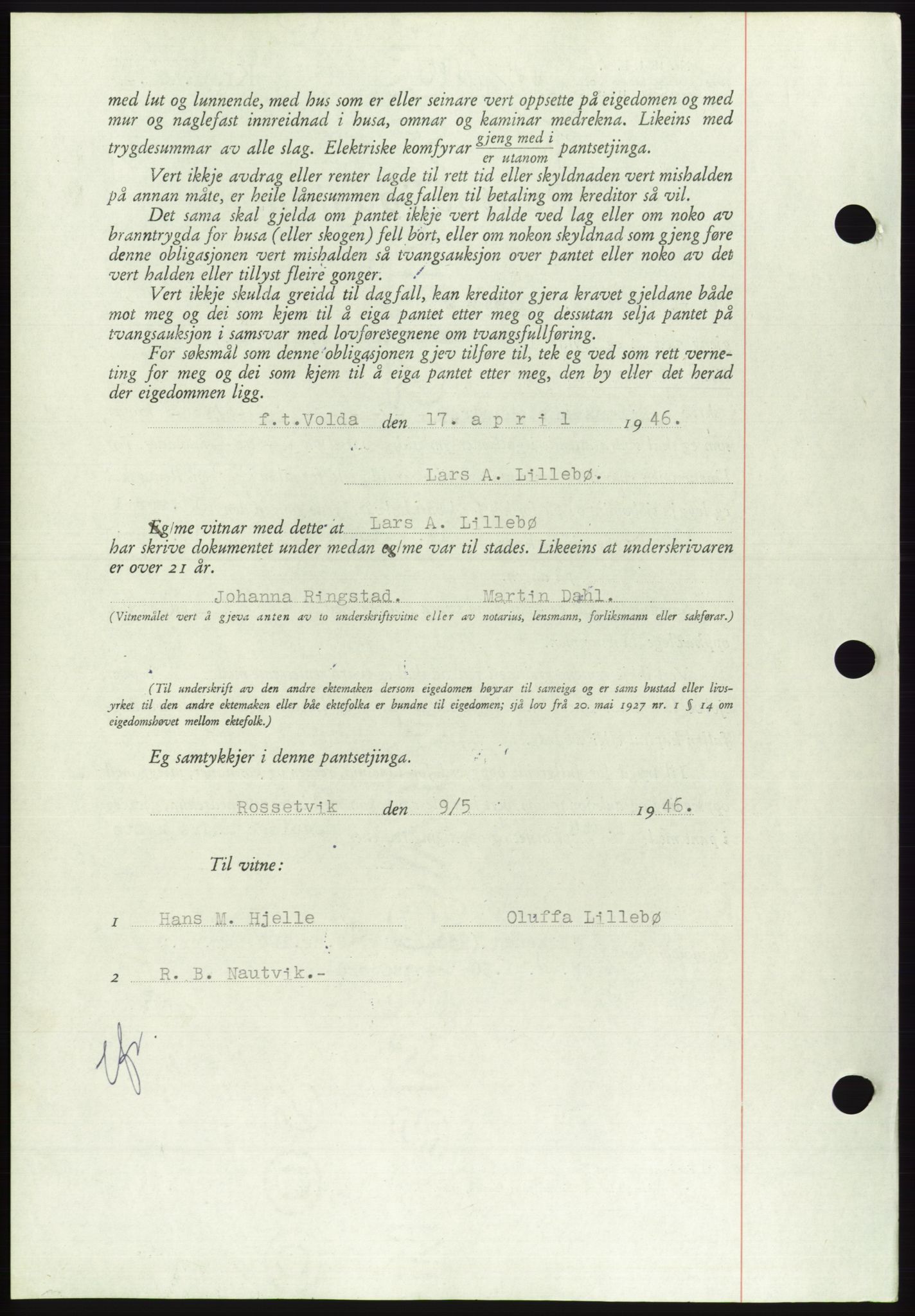 Søre Sunnmøre sorenskriveri, AV/SAT-A-4122/1/2/2C/L0114: Pantebok nr. 1-2B, 1943-1947, Dagboknr: 434/1946
