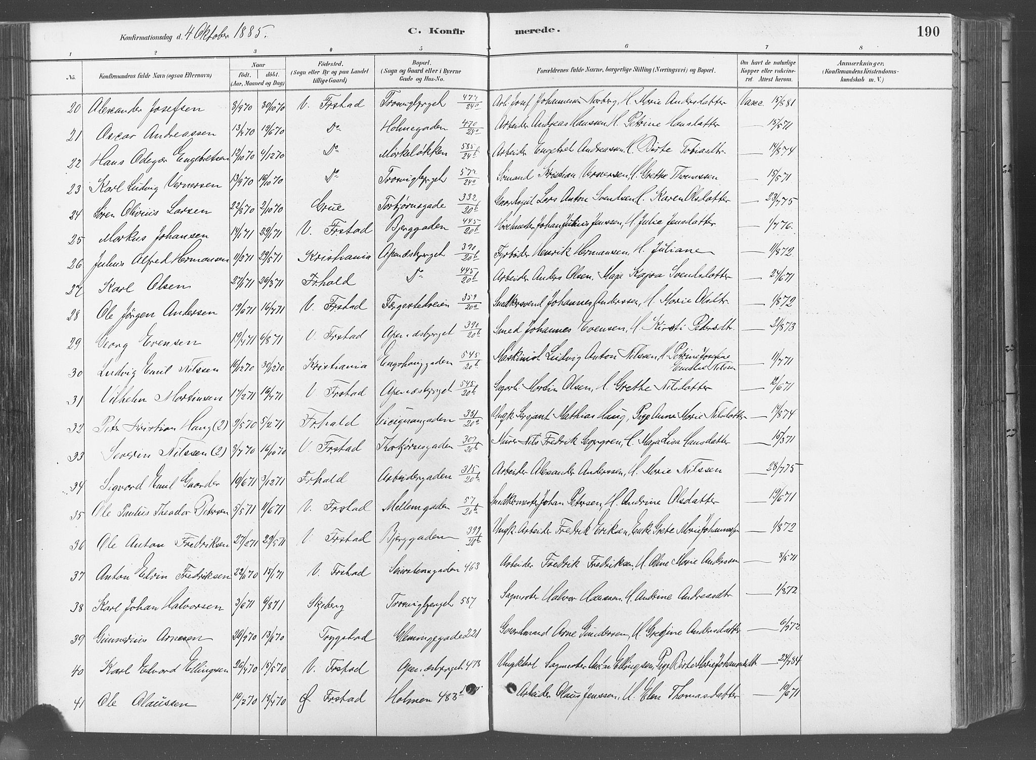 Fredrikstad domkirkes prestekontor Kirkebøker, AV/SAO-A-10906/G/Ga/L0003: Klokkerbok nr. 3, 1880-1900, s. 190