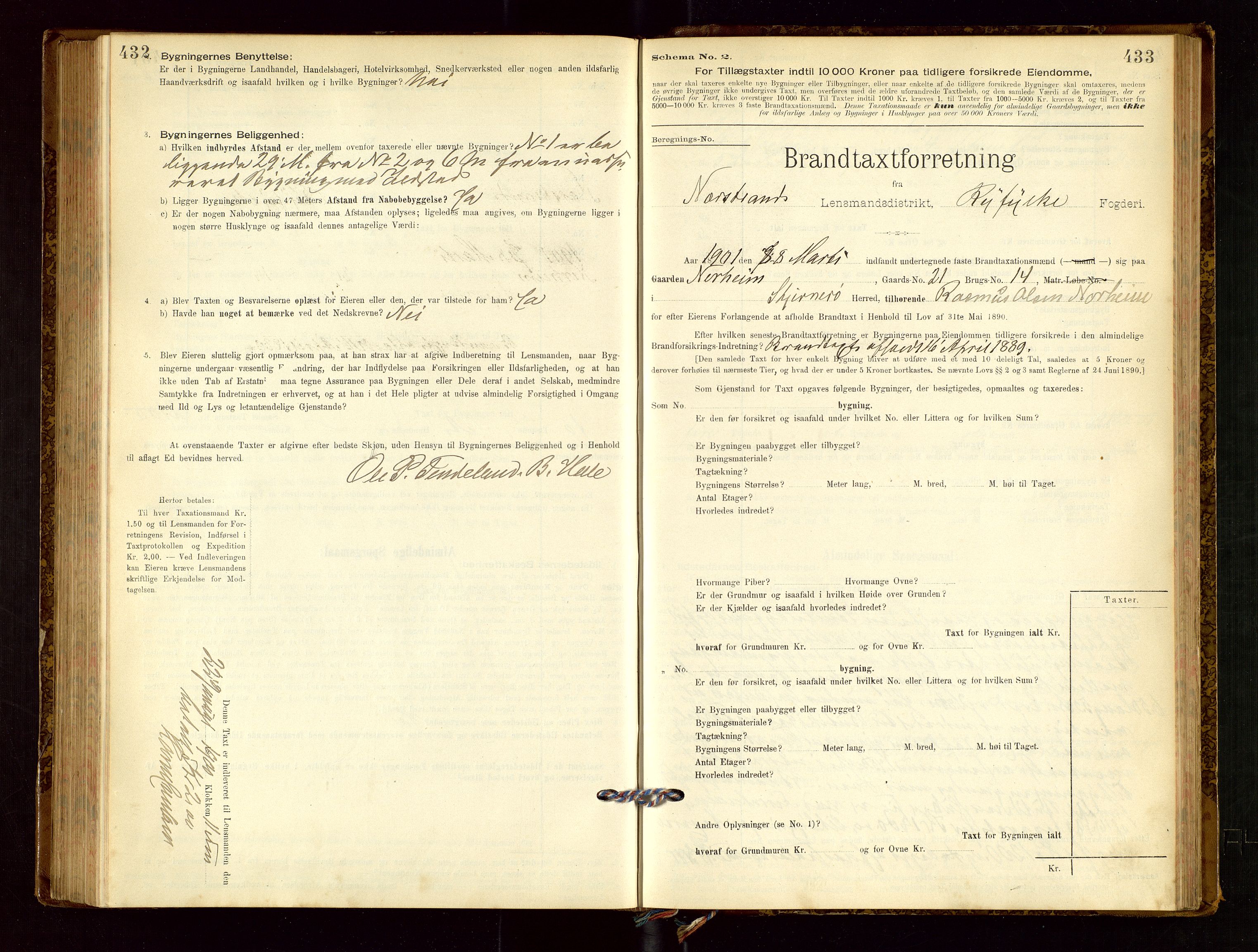 Nedstrand lensmannskontor, SAST/A-100236/Gob/L0001: "Brandtaxationsprotokol for Nerstrand Lensmandsdistrikt Ryfylke fogderi", 1895-1915, s. 432-433