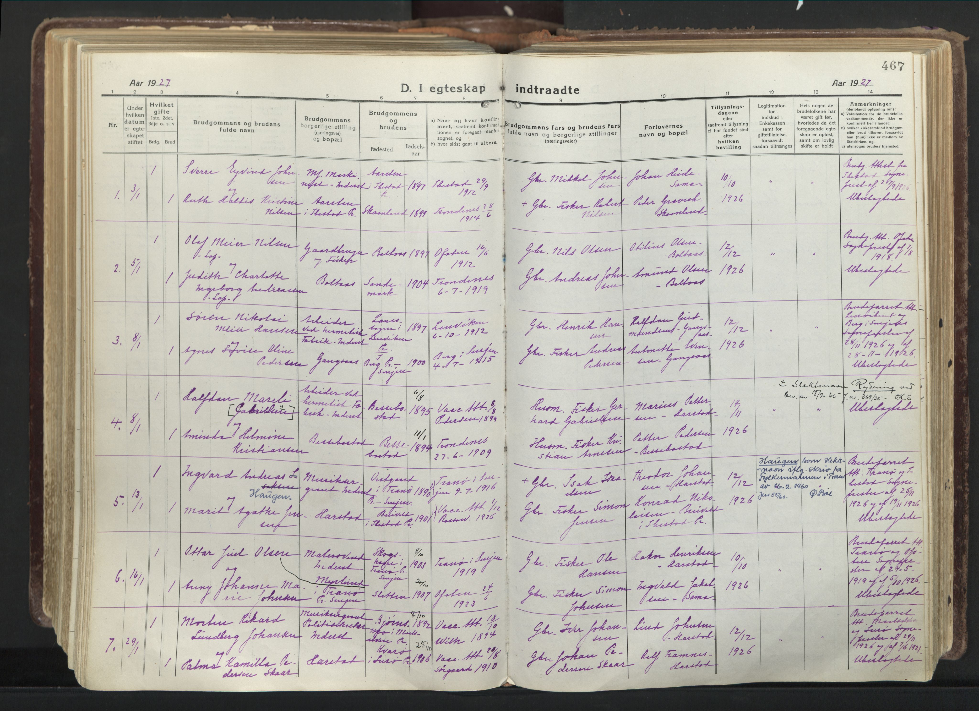 Trondenes sokneprestkontor, SATØ/S-1319/H/Ha/L0019kirke: Ministerialbok nr. 19, 1919-1928, s. 467