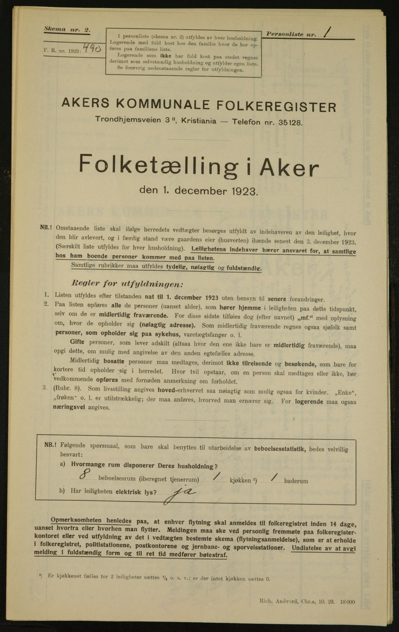 , Kommunal folketelling 1.12.1923 for Aker, 1923, s. 2965