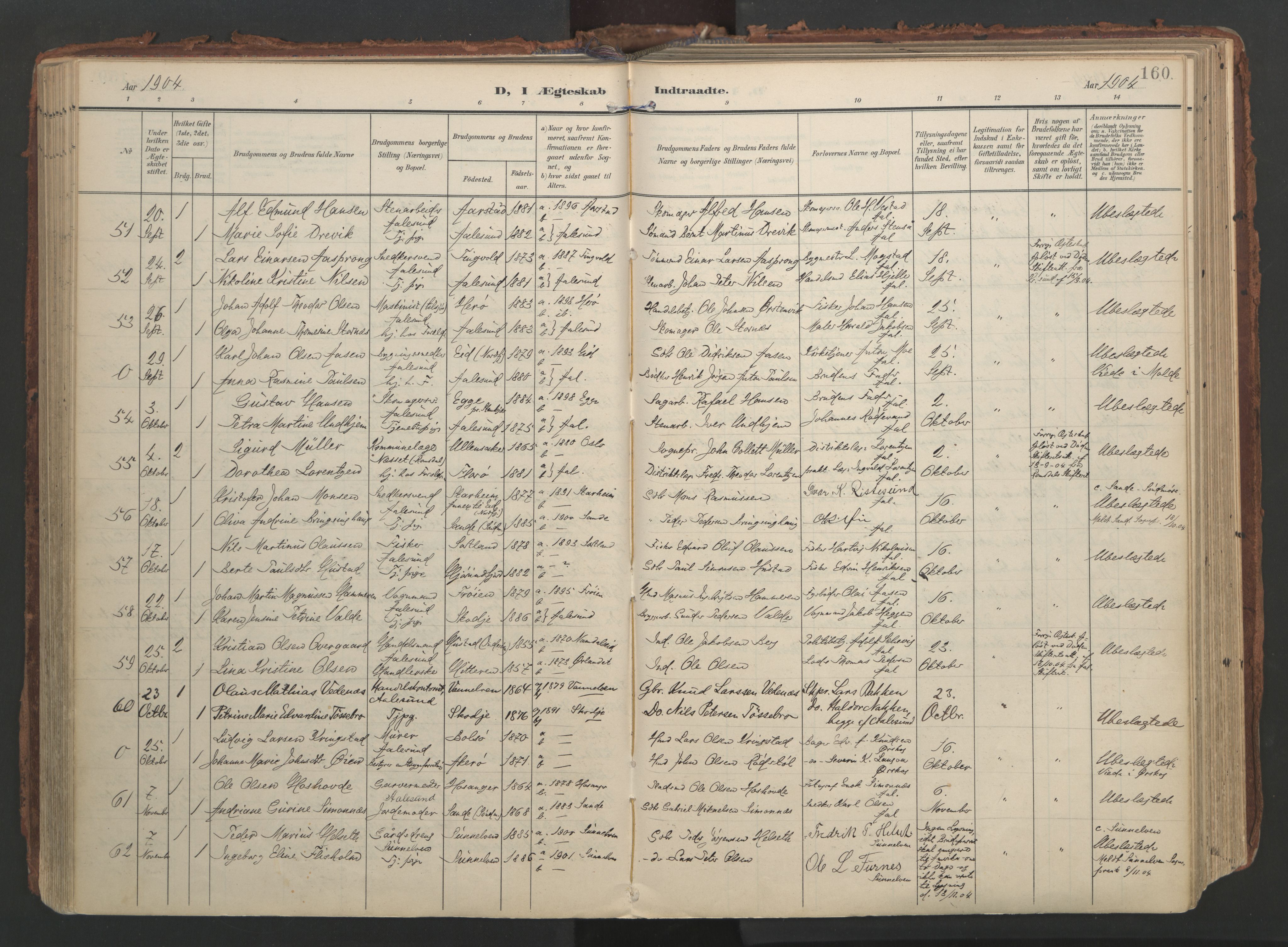 Ministerialprotokoller, klokkerbøker og fødselsregistre - Møre og Romsdal, AV/SAT-A-1454/529/L0459: Ministerialbok nr. 529A09, 1904-1917, s. 160