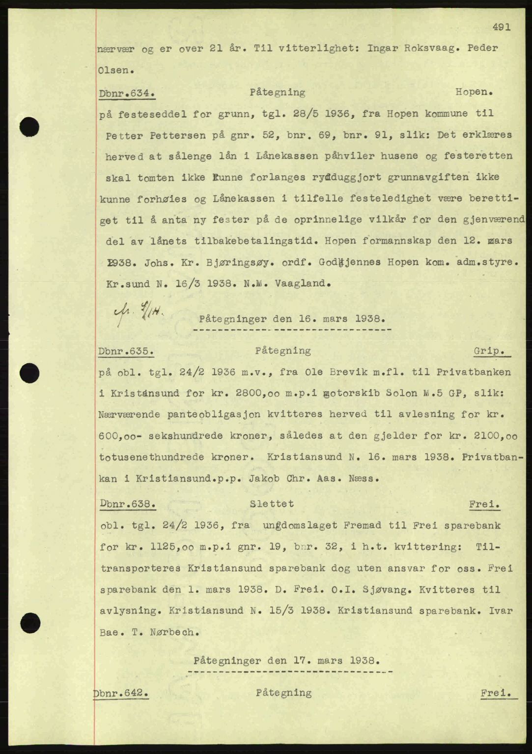 Nordmøre sorenskriveri, SAT/A-4132/1/2/2Ca: Pantebok nr. C80, 1936-1939, Dagboknr: 634/1938
