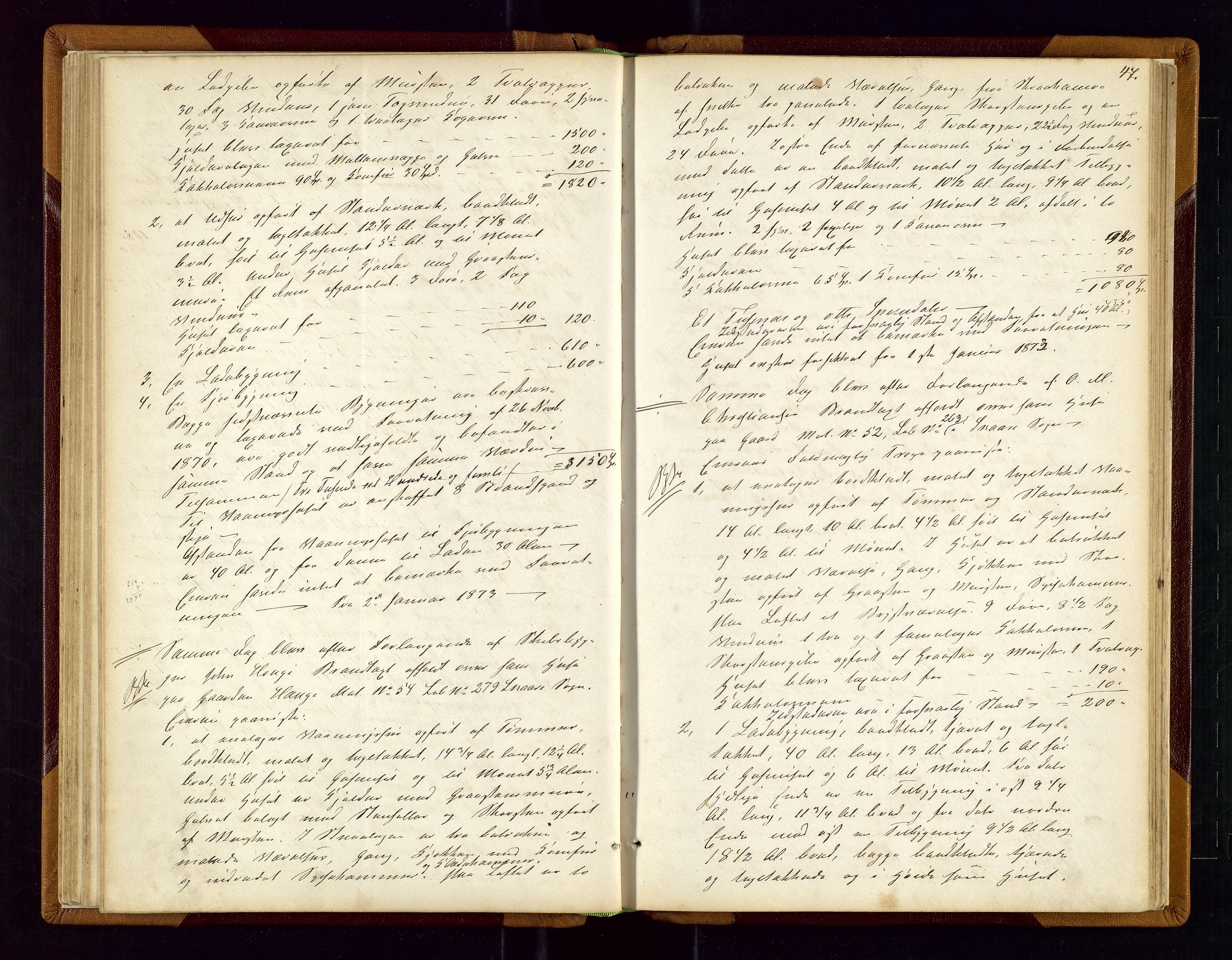 Torvestad lensmannskontor, SAST/A-100307/1/Goa/L0001: "Brandtaxationsprotokol for Torvestad Thinglag", 1867-1883, s. 46b-47a