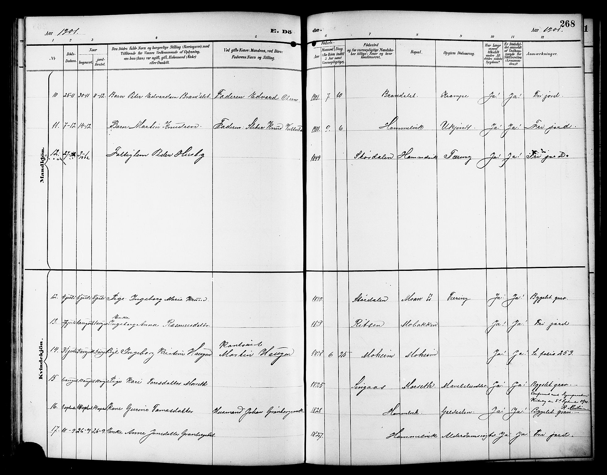 Ministerialprotokoller, klokkerbøker og fødselsregistre - Sør-Trøndelag, AV/SAT-A-1456/617/L0431: Klokkerbok nr. 617C01, 1889-1910, s. 268