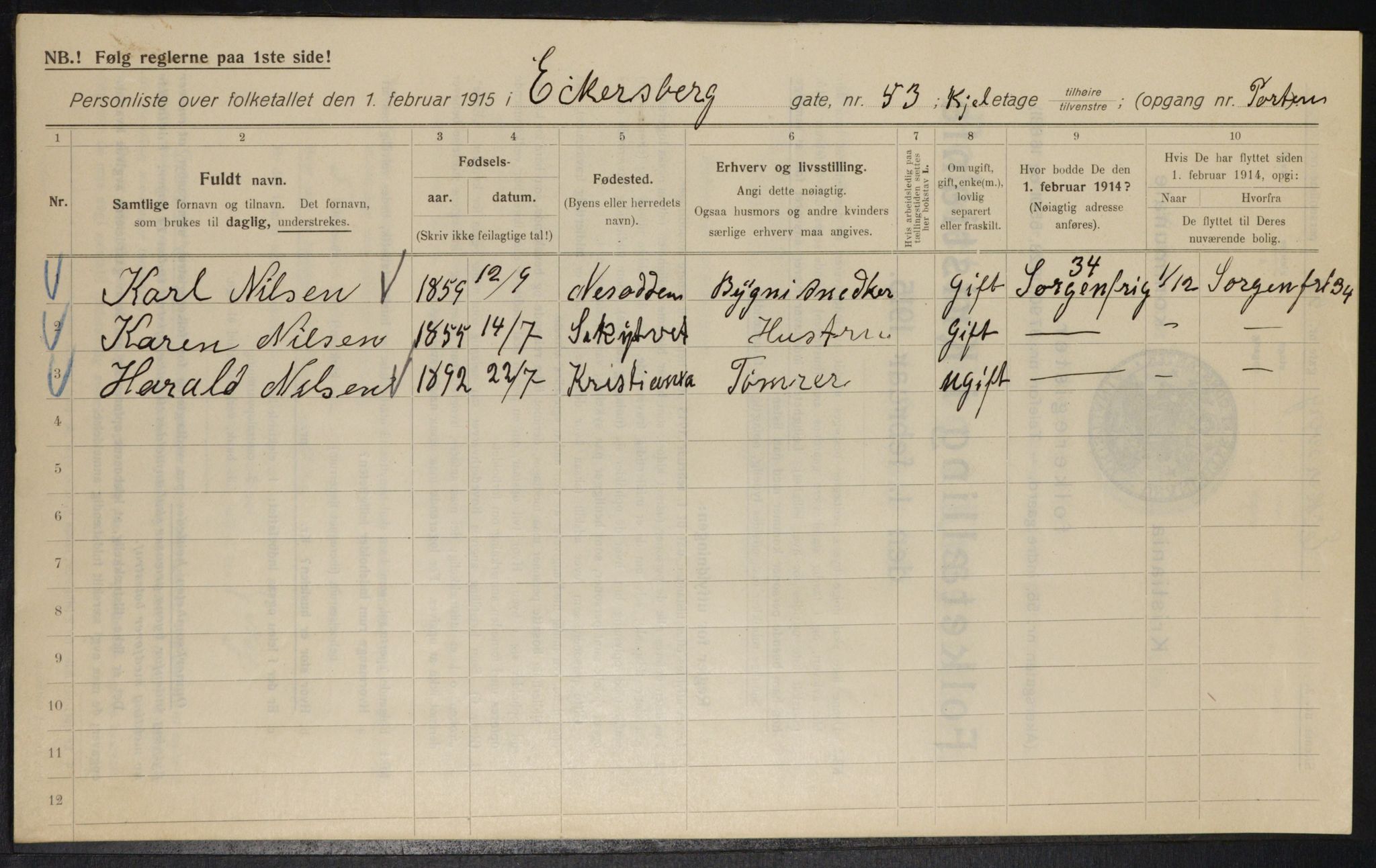 OBA, Kommunal folketelling 1.2.1915 for Kristiania, 1915, s. 18249